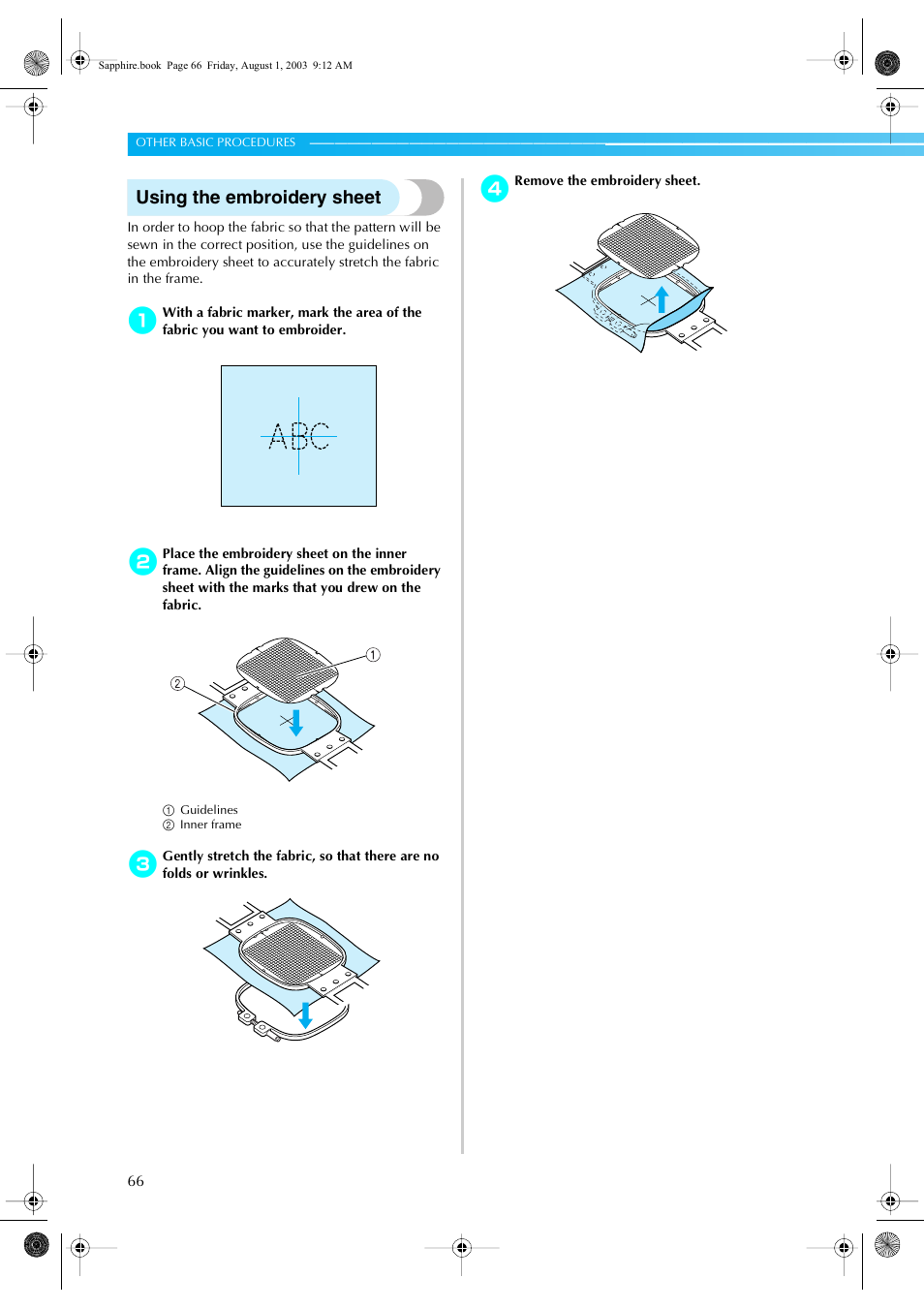 Using the embroidery sheet | Brother PR-600 User Manual | Page 85 / 228