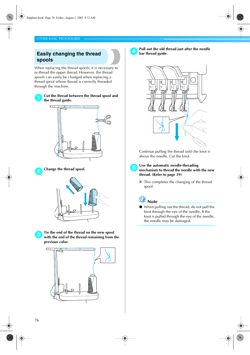 Easily changing the thread spools | Brother PR-600 User Manual | Page 95 / 228