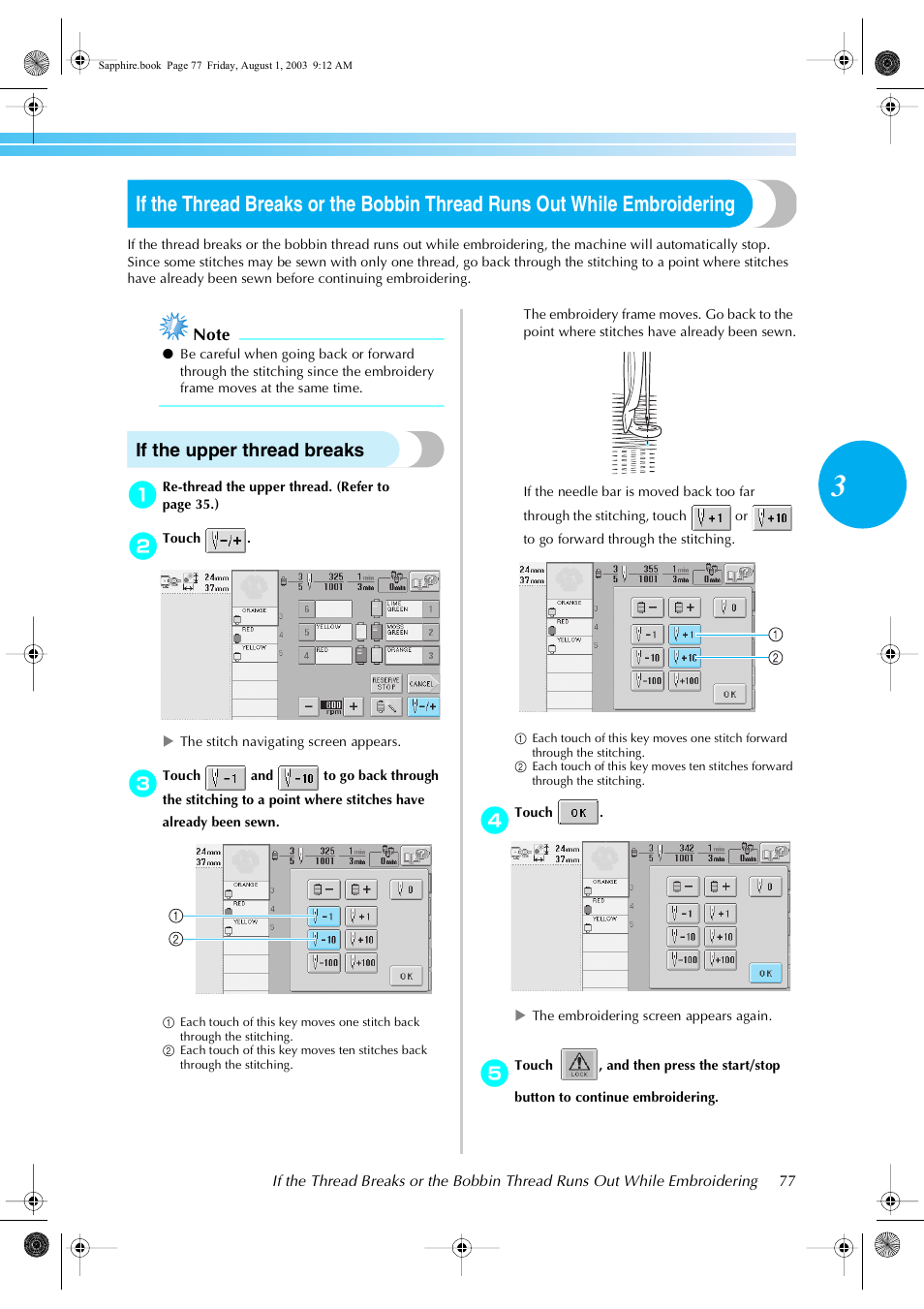 If the upper thread breaks | Brother PR-600 User Manual | Page 96 / 228