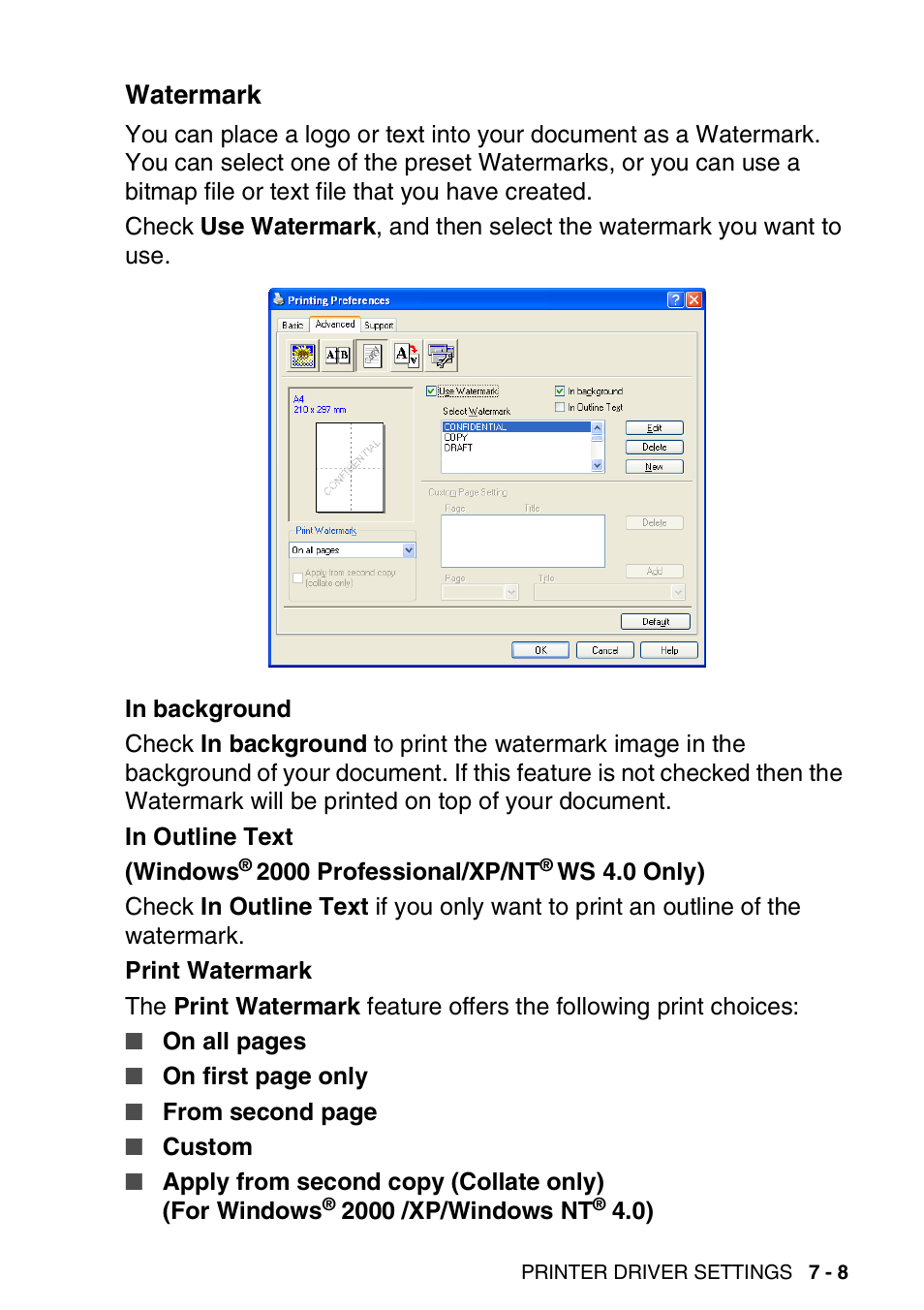 Watermark, Watermark -8 | Brother DCP-8025D User Manual | Page 102 / 284