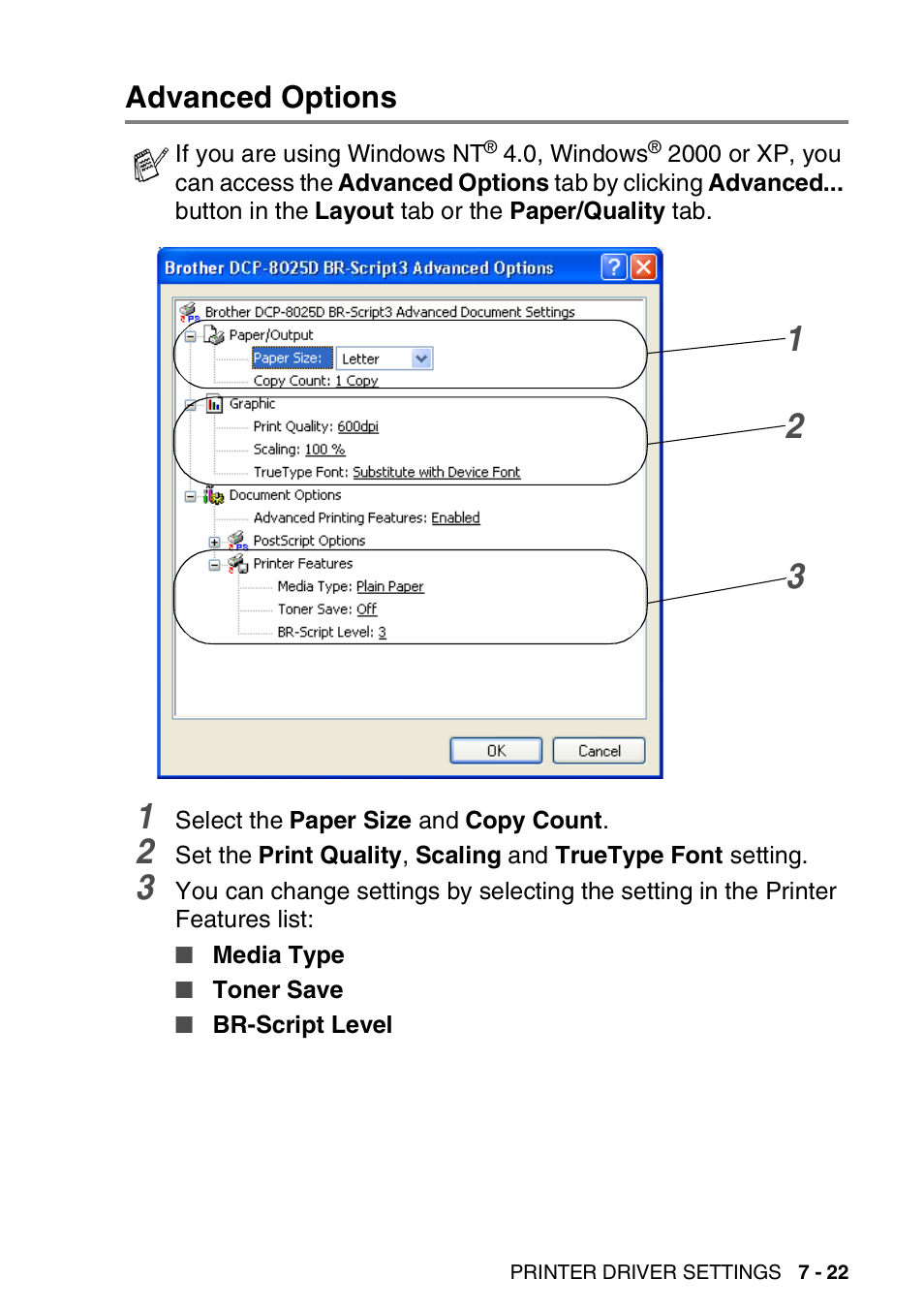 Advanced options, Advanced options -22 | Brother DCP-8025D User Manual | Page 116 / 284