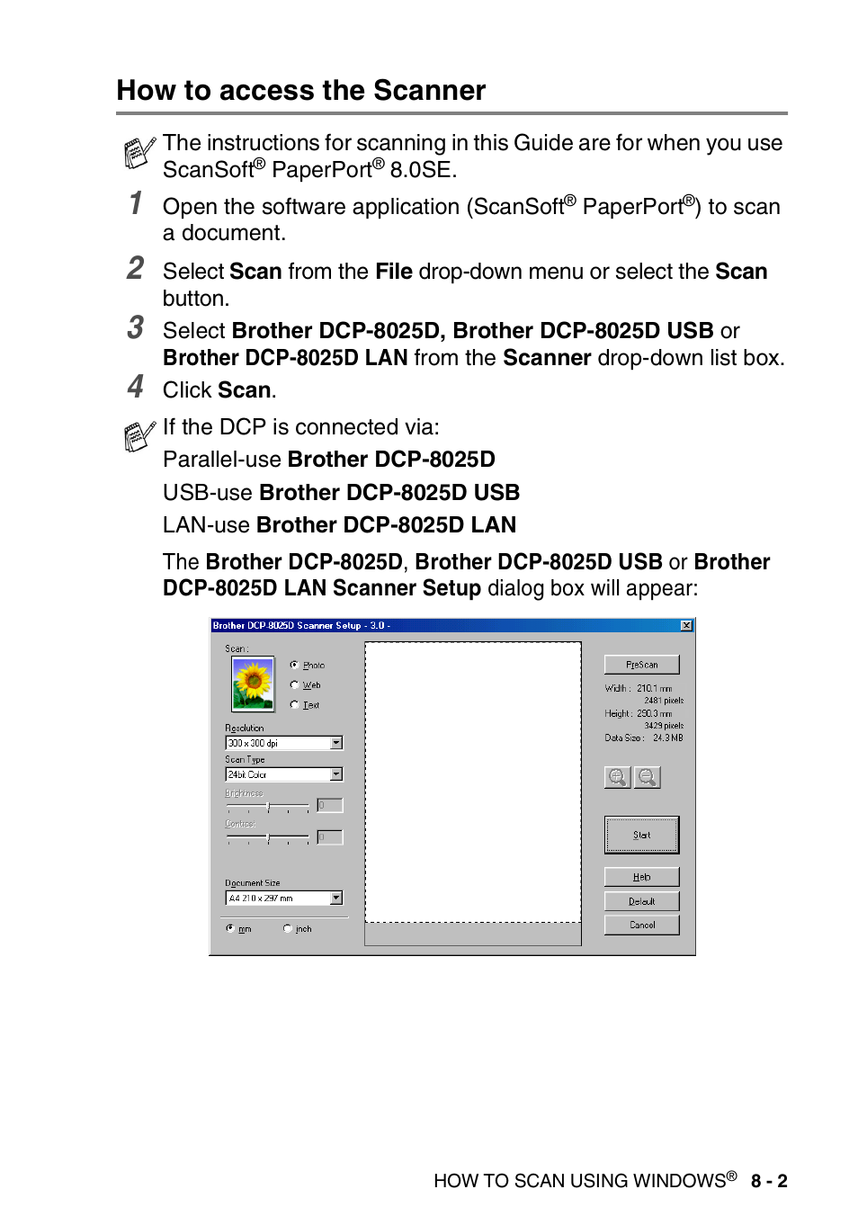 How to access the scanner, How to access the scanner -2 | Brother DCP-8025D User Manual | Page 118 / 284