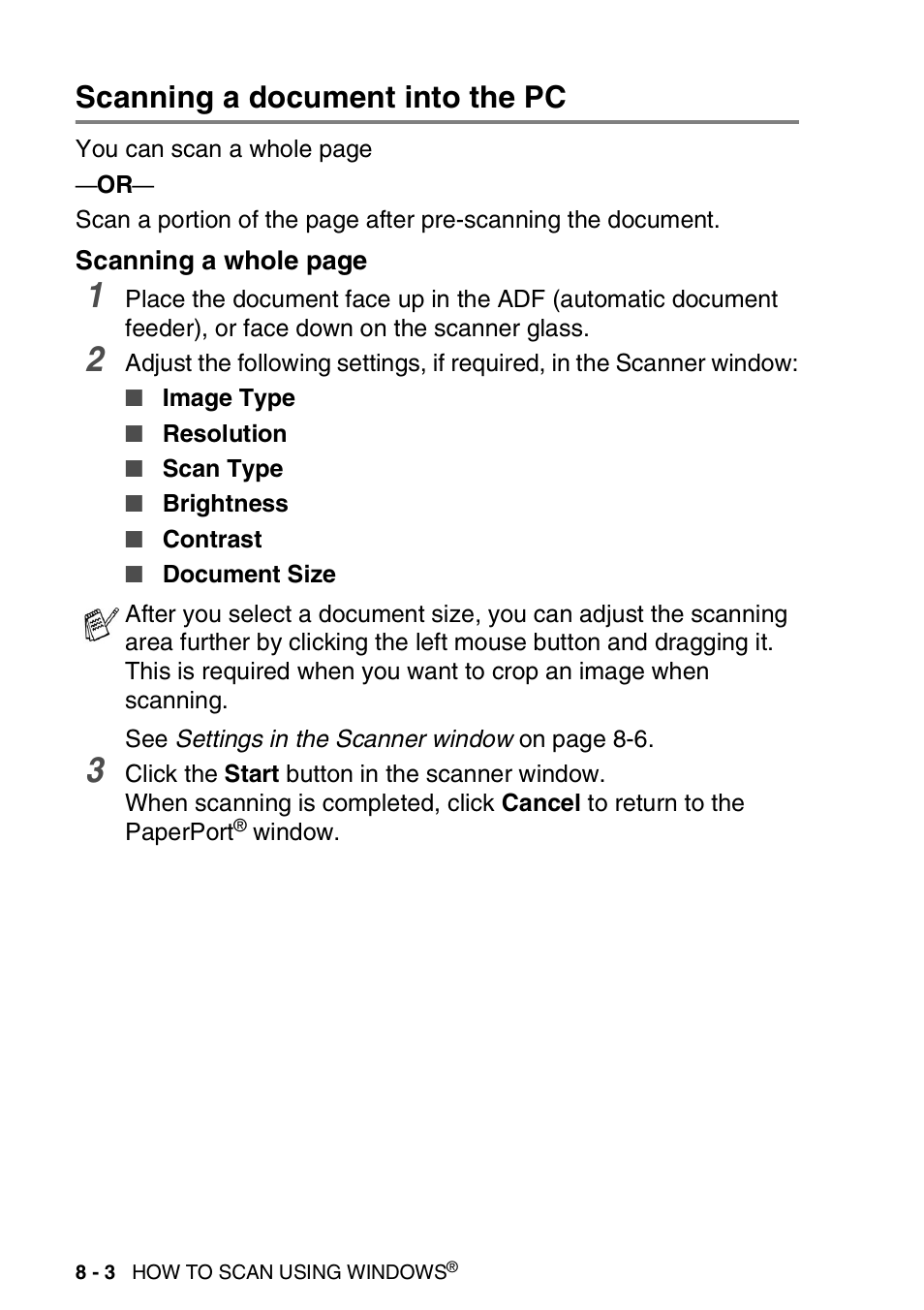 Scanning a document into the pc, Scanning a document into the pc -3 | Brother DCP-8025D User Manual | Page 119 / 284