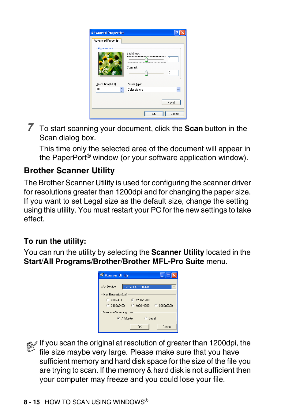 Brother scanner utility, Brother scanner utility -15 | Brother DCP-8025D User Manual | Page 131 / 284