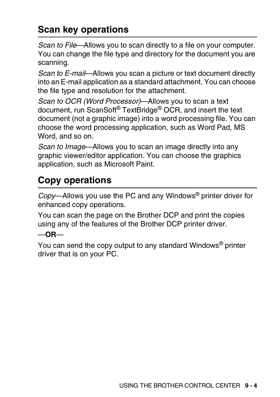 Scan key operations, Copy operations, Scan key operations -4 copy operations -4 | Brother DCP-8025D User Manual | Page 144 / 284