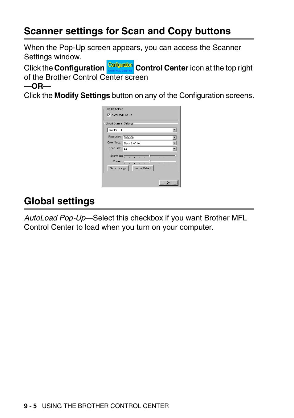 Scanner settings for scan and copy buttons, Global settings, Scanner settings for scan and copy buttons -5 | Global settings -5 | Brother DCP-8025D User Manual | Page 145 / 284