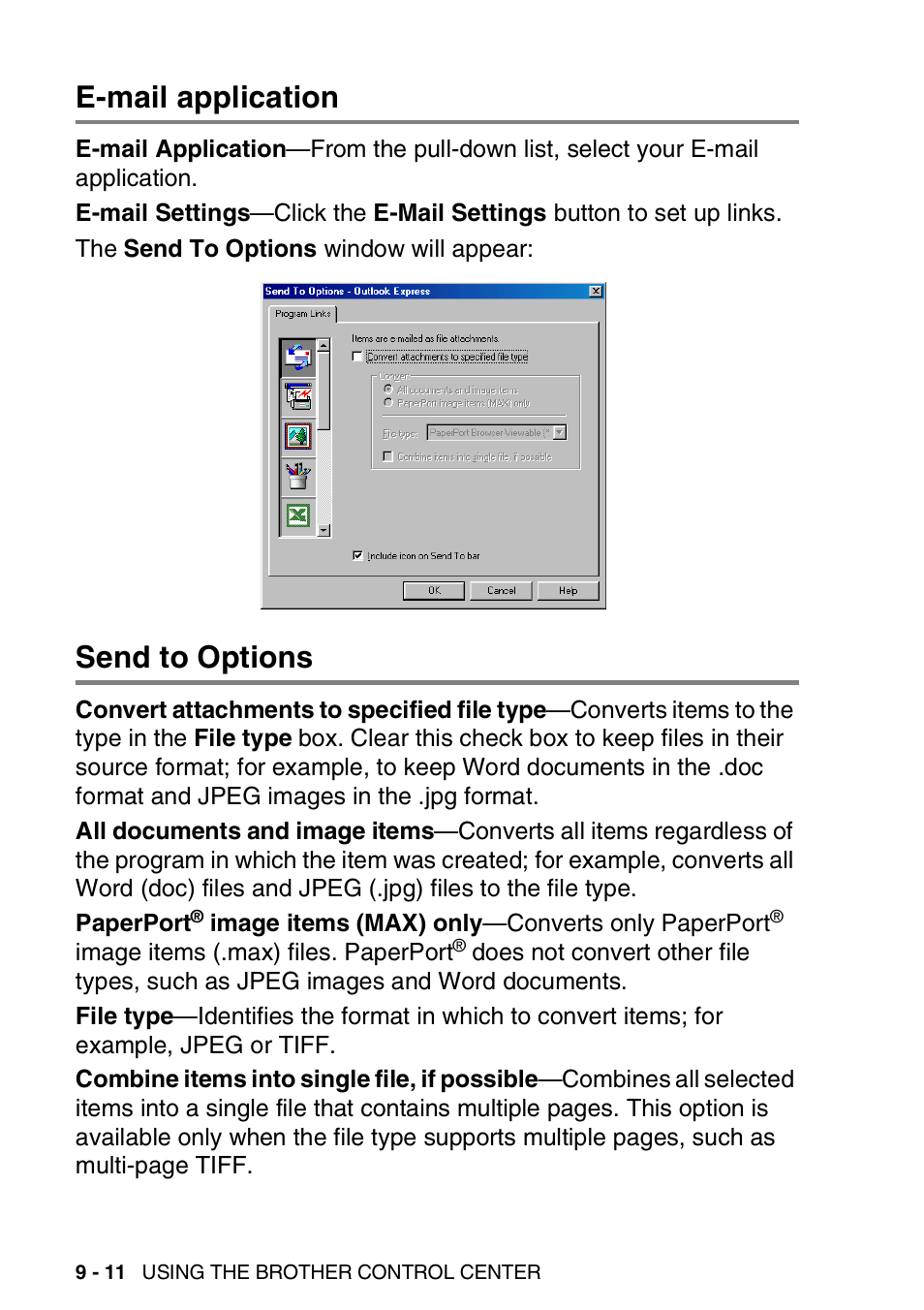 E-mail application, Send to options, E-mail application -11 send to options -11 | Brother DCP-8025D User Manual | Page 151 / 284