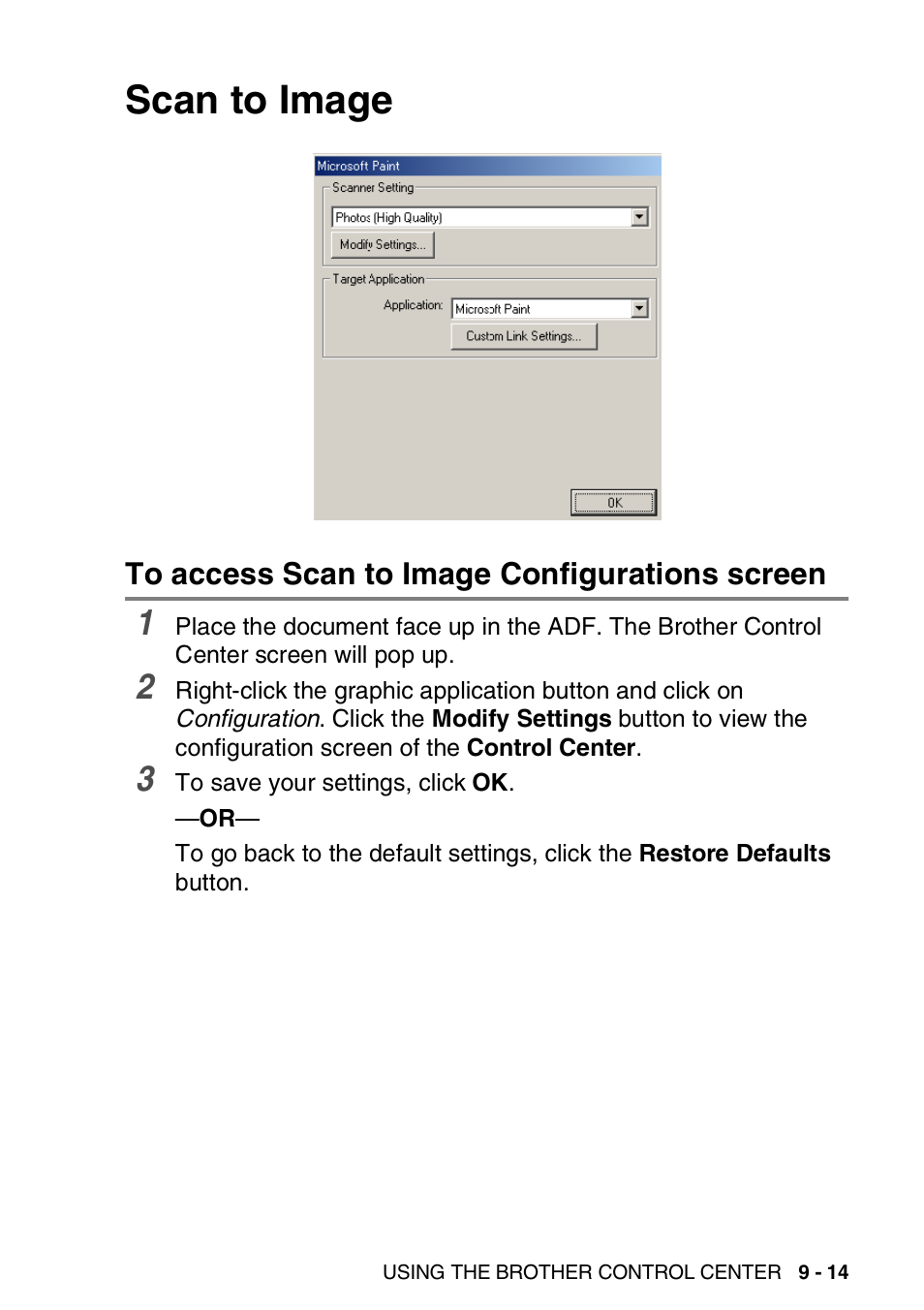 Scan to image, To access scan to image configurations screen, Scan to image -14 | To access scan to image configurations screen -14 | Brother DCP-8025D User Manual | Page 154 / 284
