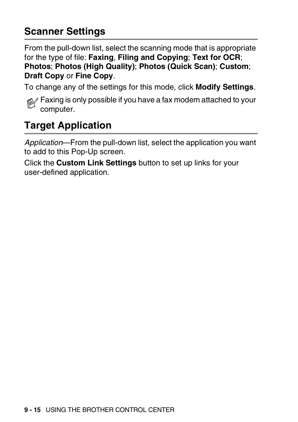 Scanner settings, Target application, Scanner settings -15 target application -15 | Brother DCP-8025D User Manual | Page 155 / 284