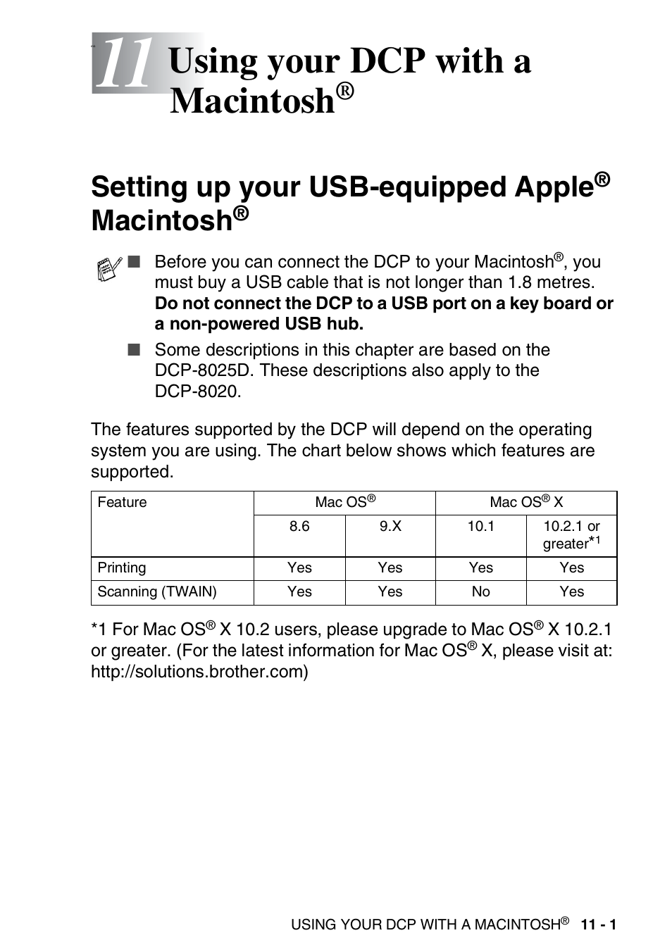 11 using your dcp with a macintosh, Setting up your usb-equipped apple® macintosh, Using your dcp with a macintosh | Setting up your usb-equipped apple, Macintosh | Brother DCP-8025D User Manual | Page 190 / 284
