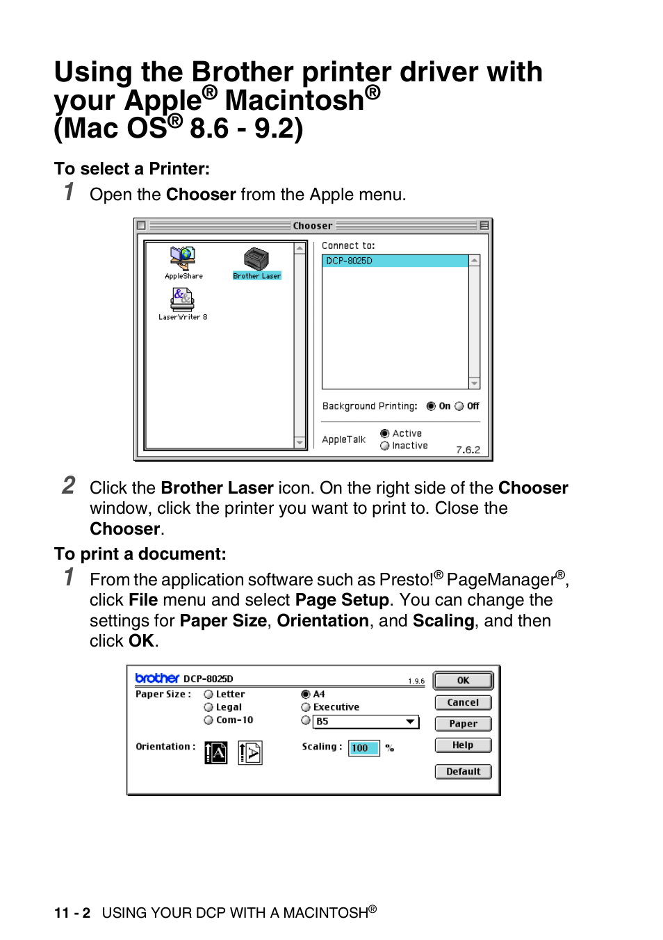 Using the brother printer driver with your apple, Macintosh, Mac os | Brother DCP-8025D User Manual | Page 191 / 284