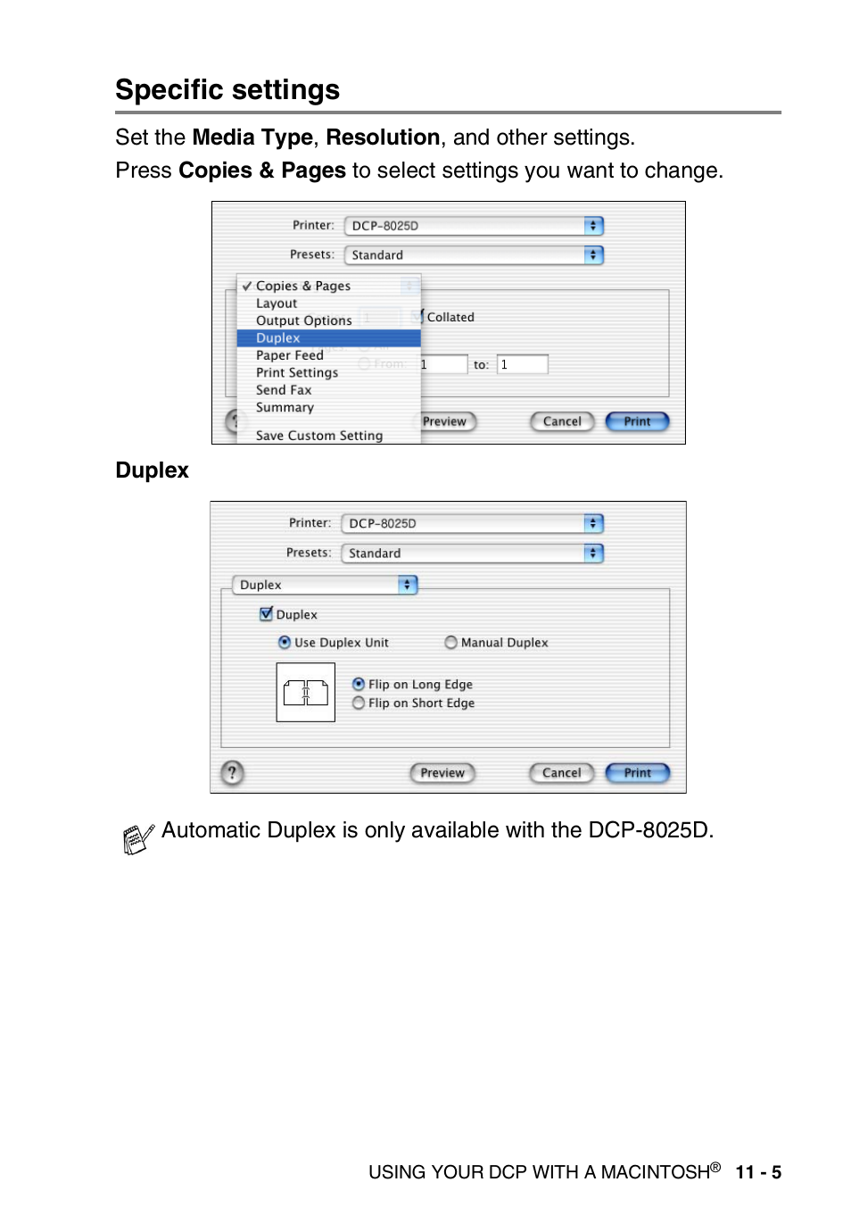 Specific settings, Specific settings -5 | Brother DCP-8025D User Manual | Page 194 / 284
