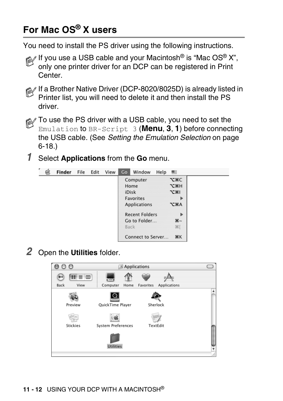 For mac os® x users, For mac os, X users -12 | X users | Brother DCP-8025D User Manual | Page 201 / 284
