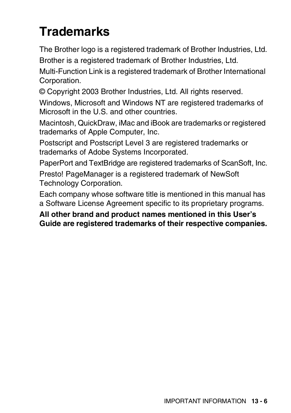 Trademarks, Trademarks -6 | Brother DCP-8025D User Manual | Page 228 / 284