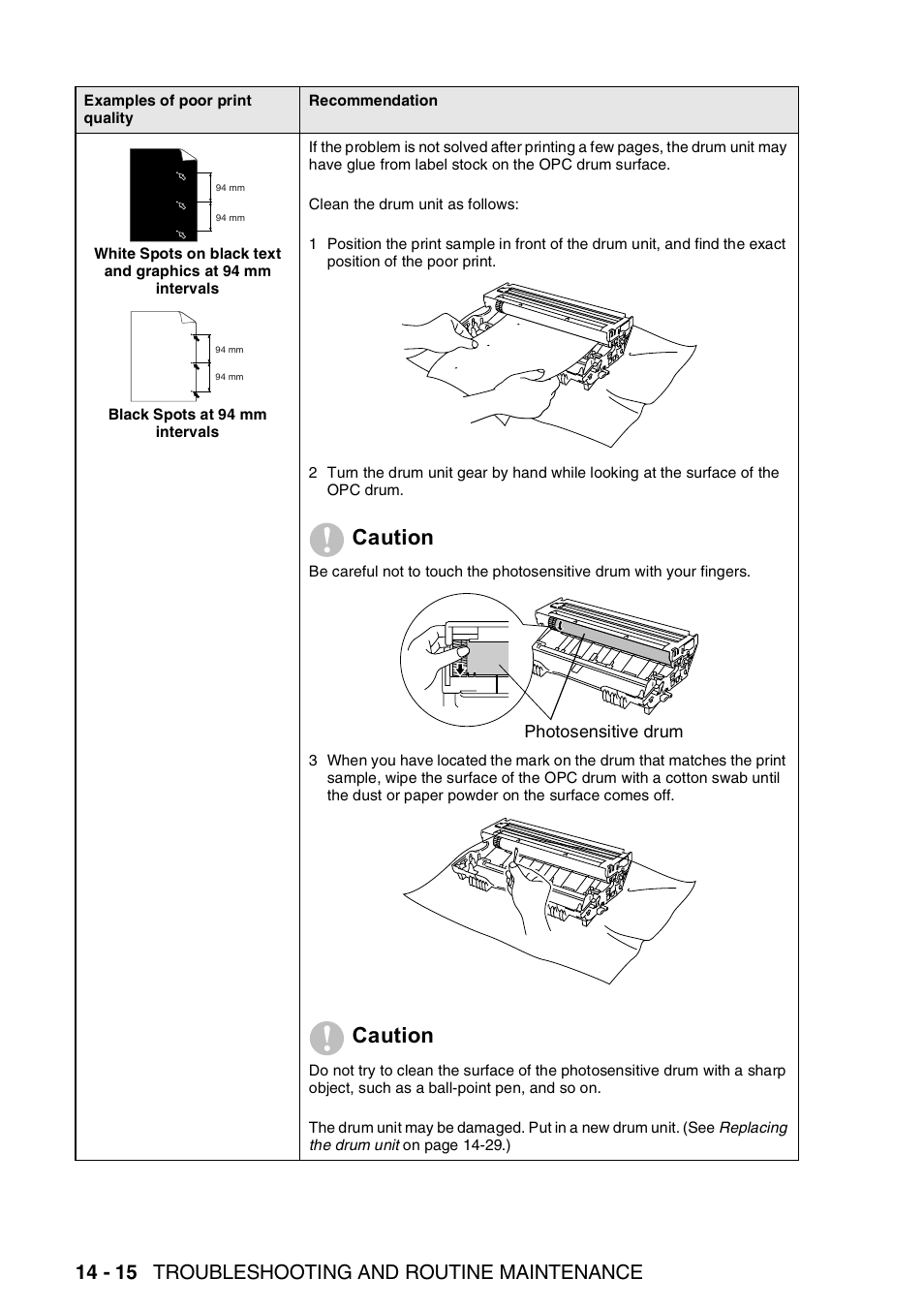 Caution, 14 - 15 troubleshooting and routine maintenance | Brother DCP-8025D User Manual | Page 243 / 284