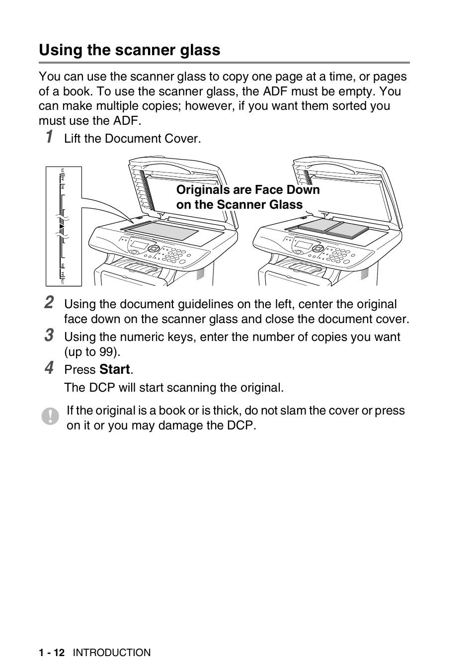 Using the scanner glass, Using the scanner glass -12 | Brother DCP-8025D User Manual | Page 25 / 284