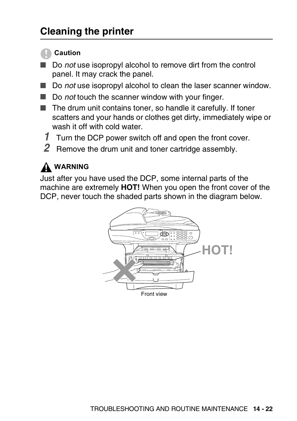 Cleaning the printer, Cleaning the printer -22 | Brother DCP-8025D User Manual | Page 250 / 284