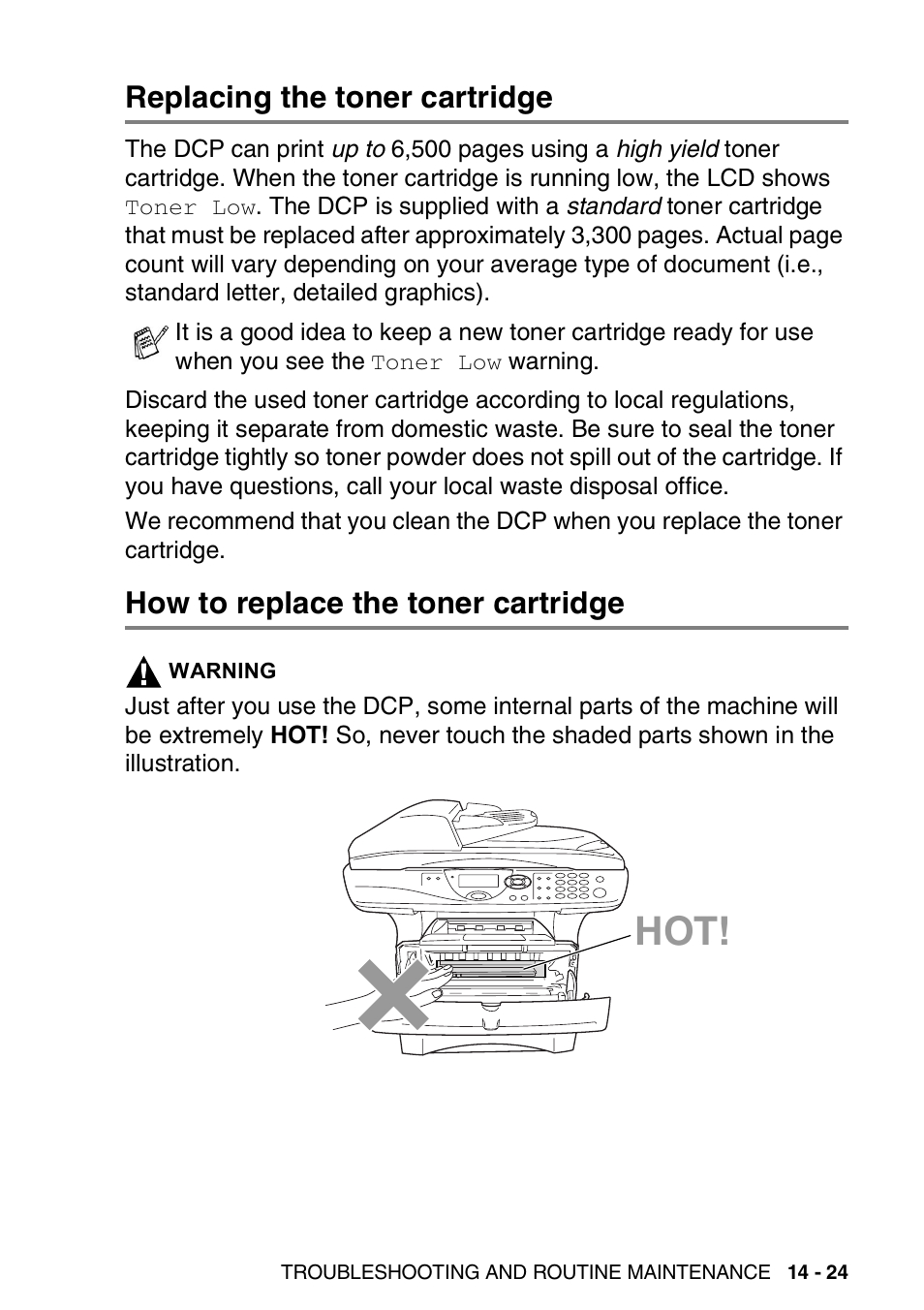 Replacing the toner cartridge, How to replace the toner cartridge | Brother DCP-8025D User Manual | Page 252 / 284