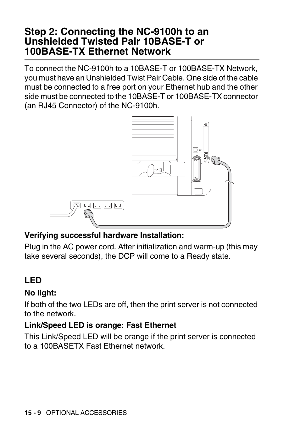 Step 2: connecting the nc-9100h to an unshielded | Brother DCP-8025D User Manual | Page 269 / 284