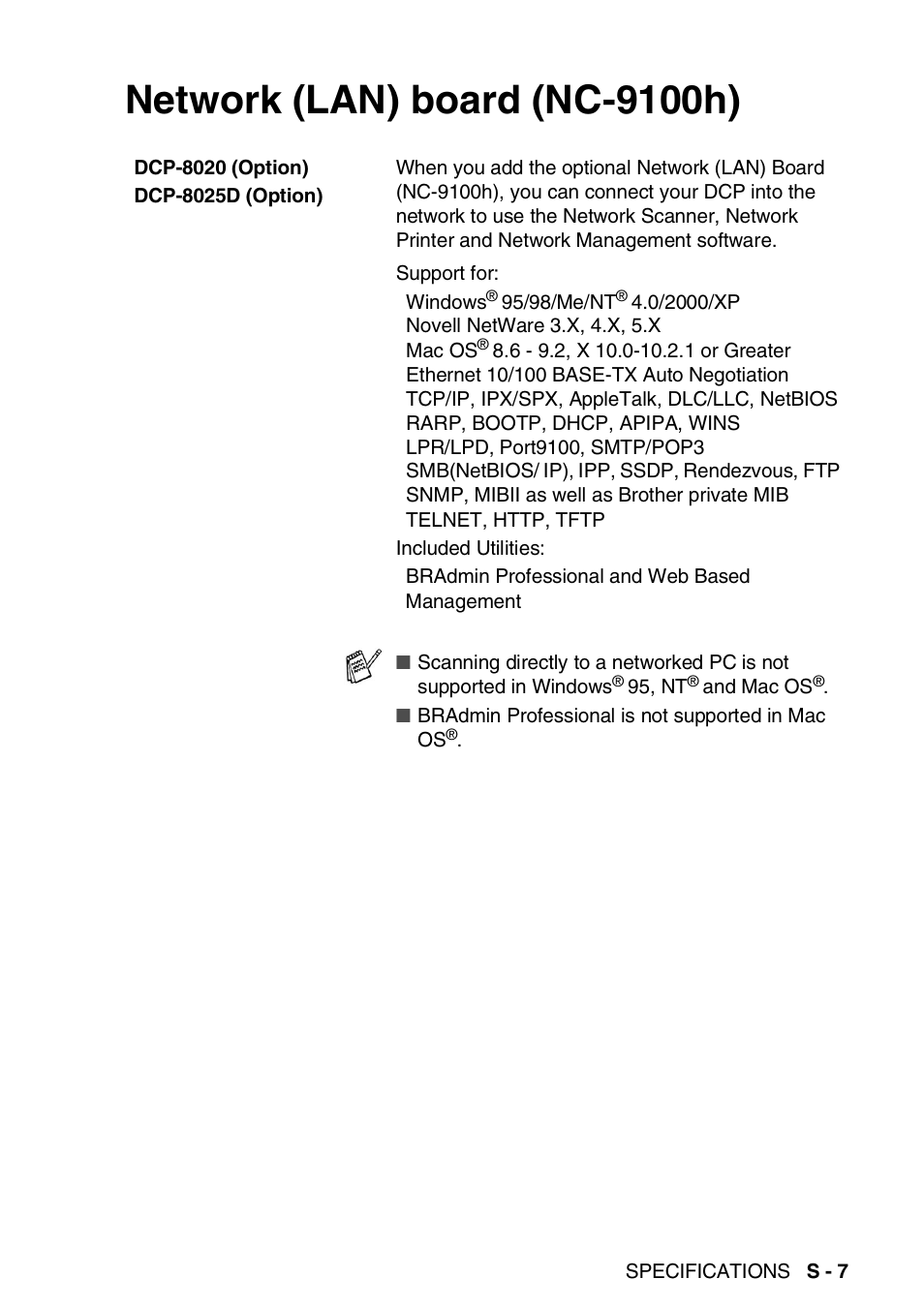 Network (lan) board (nc-9100h) | Brother DCP-8025D User Manual | Page 280 / 284