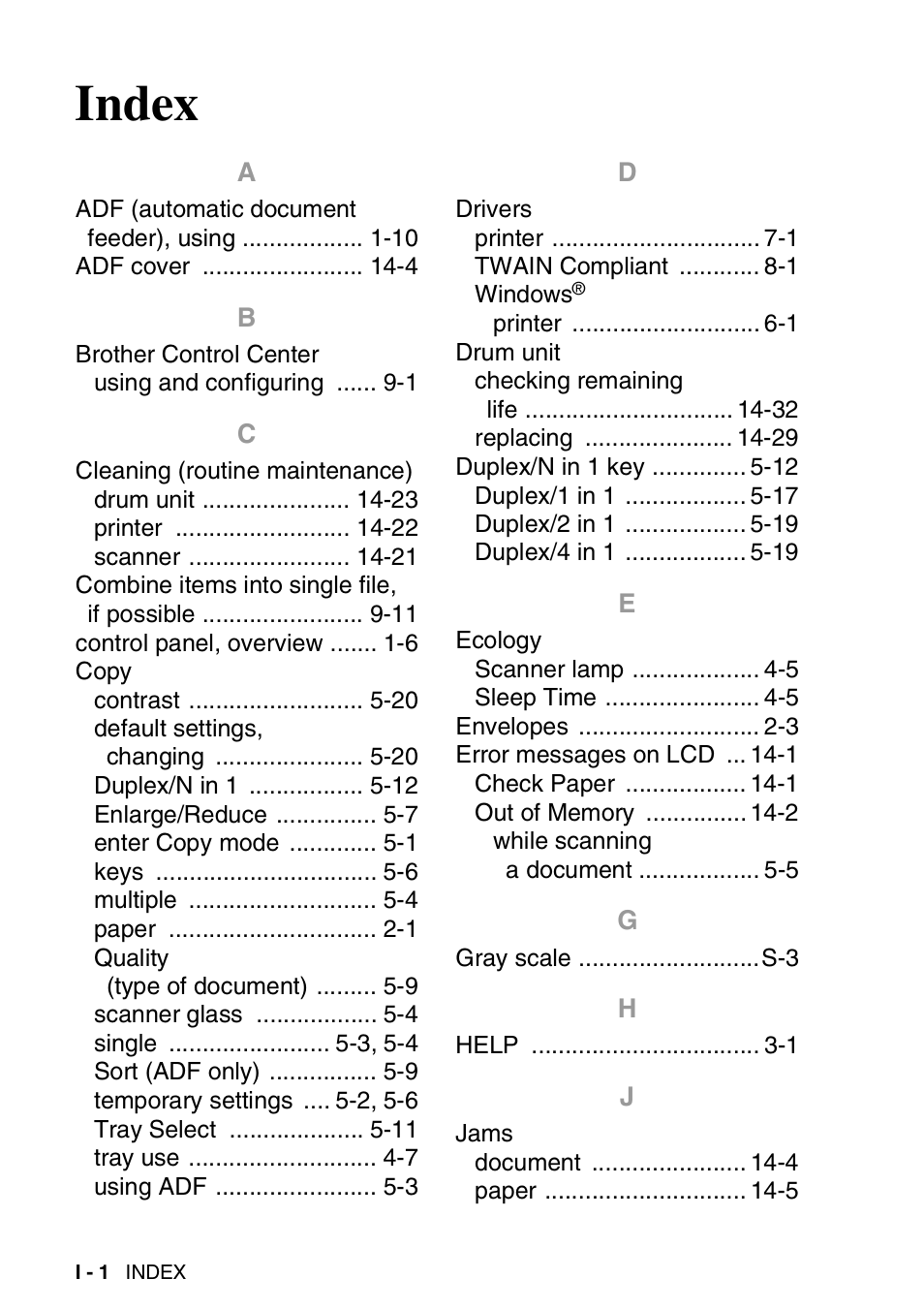 Index | Brother DCP-8025D User Manual | Page 281 / 284