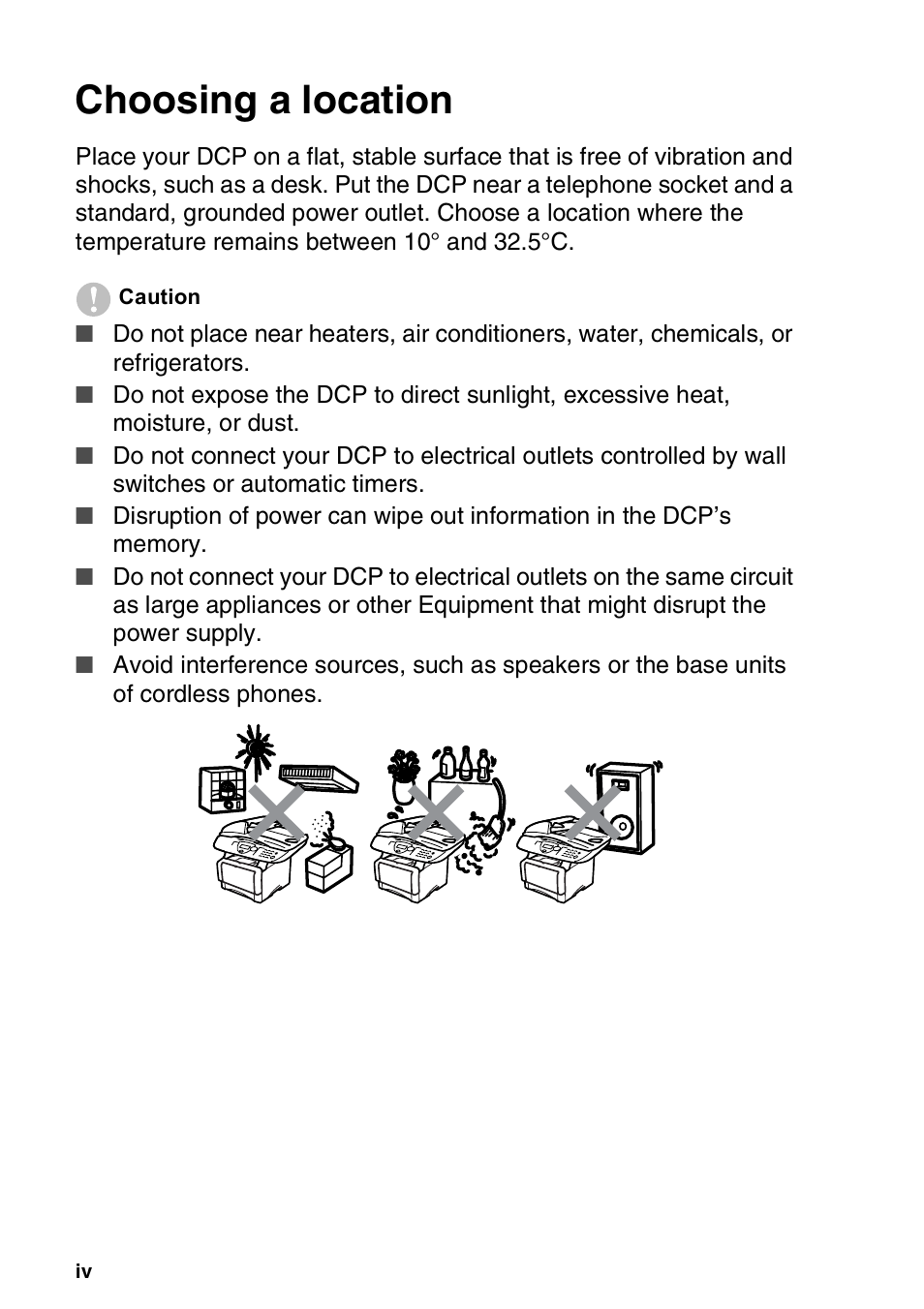 Choosing a location | Brother DCP-8025D User Manual | Page 5 / 284