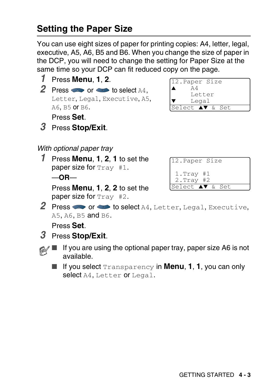 Setting the paper size, Setting the paper size -3 | Brother DCP-8025D User Manual | Page 50 / 284
