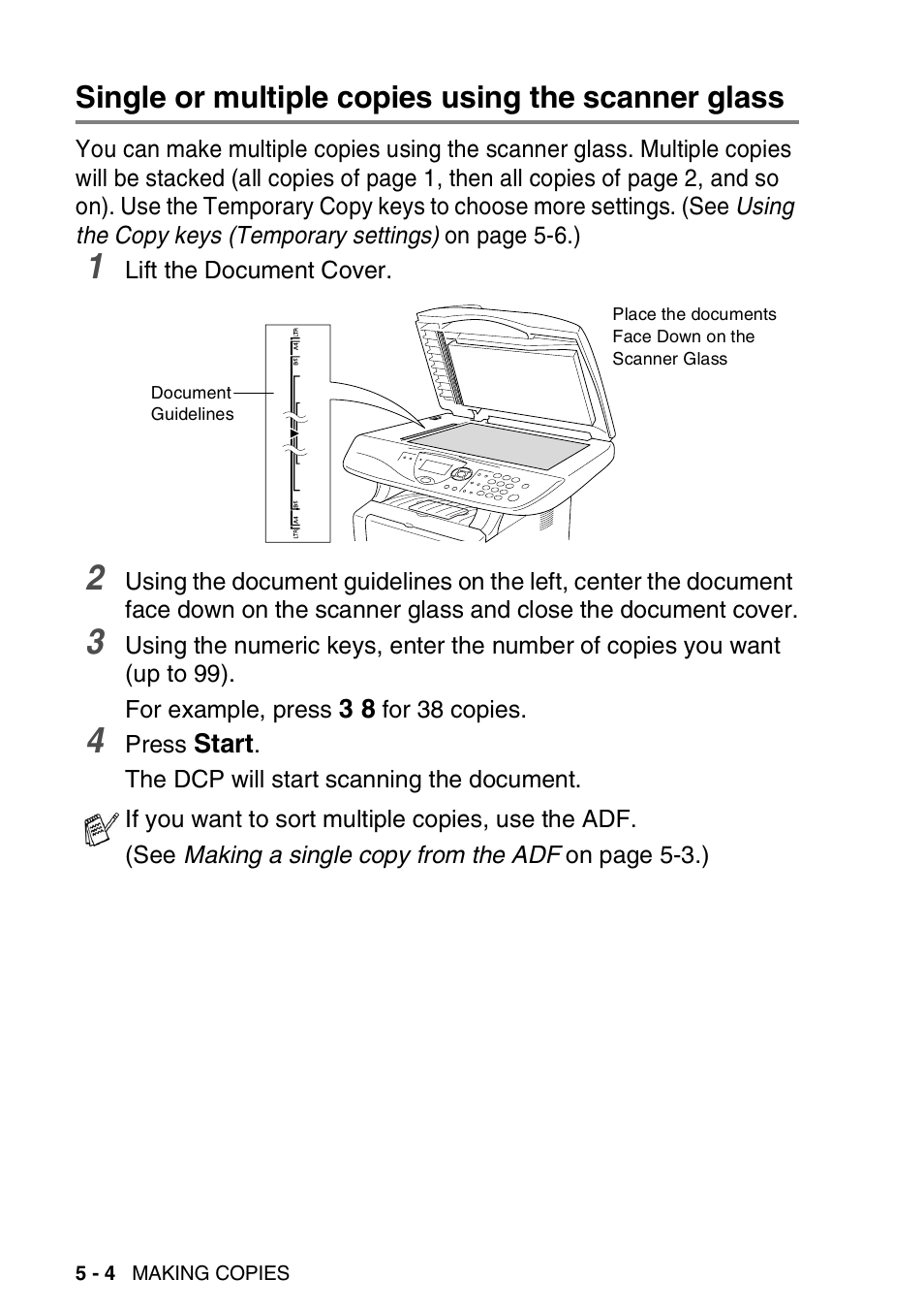 Single or multiple copies using the scanner glass | Brother DCP-8025D User Manual | Page 59 / 284