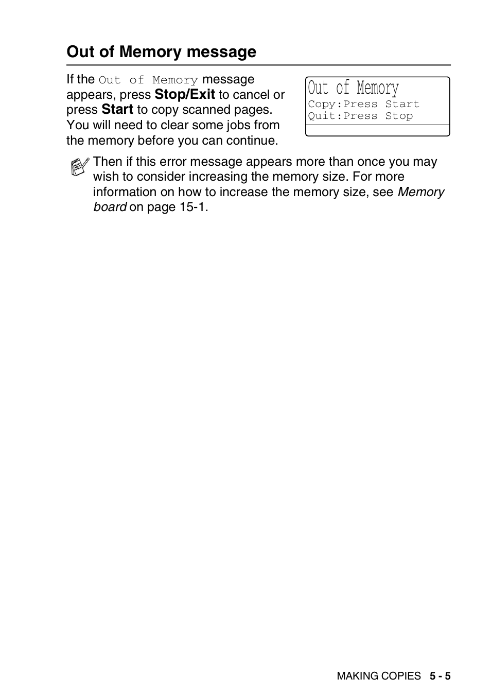 Out of memory message, Out of memory message -5 | Brother DCP-8025D User Manual | Page 60 / 284