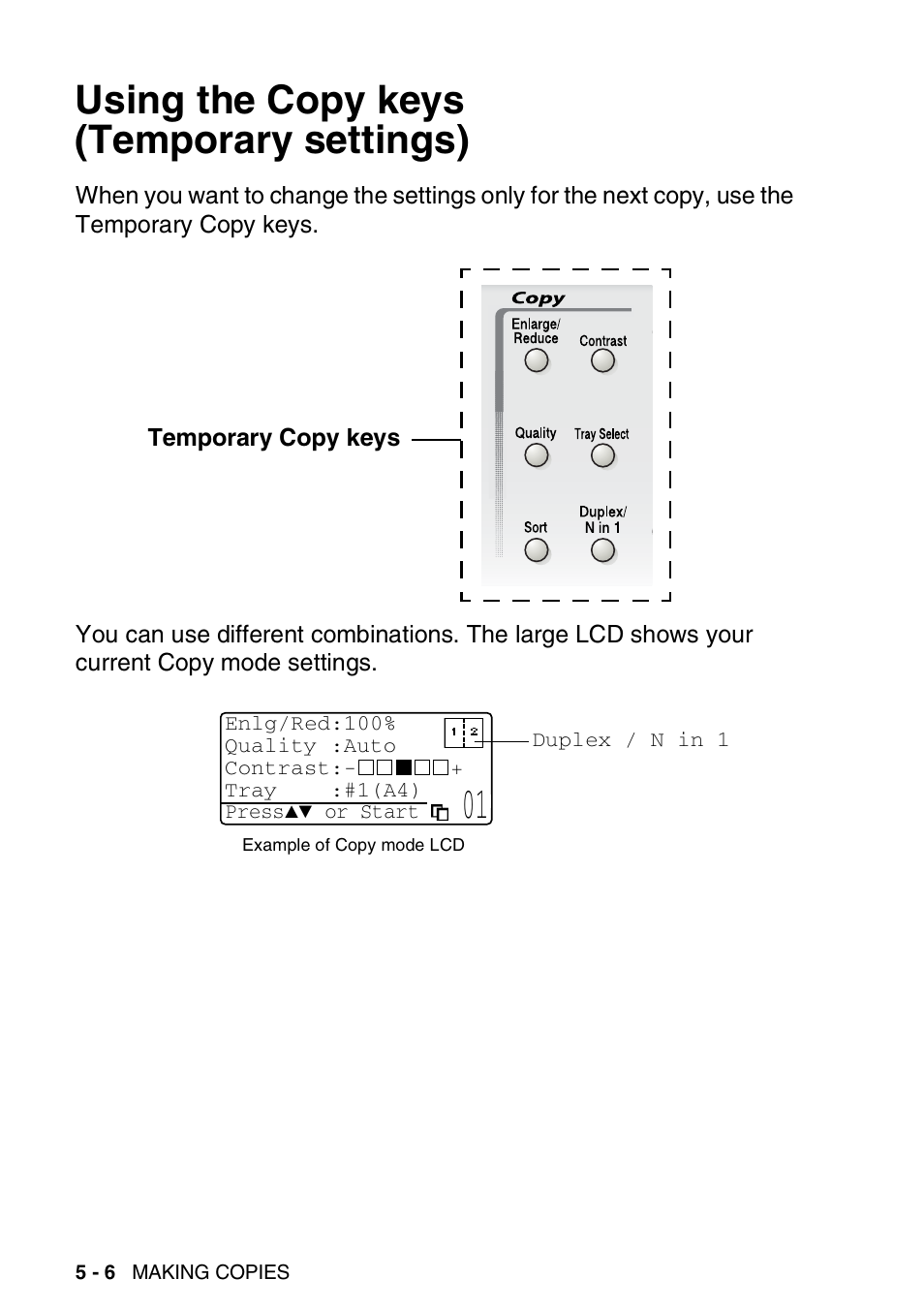Using the copy keys (temporary settings), Using the copy keys (temporary settings) -6 | Brother DCP-8025D User Manual | Page 61 / 284