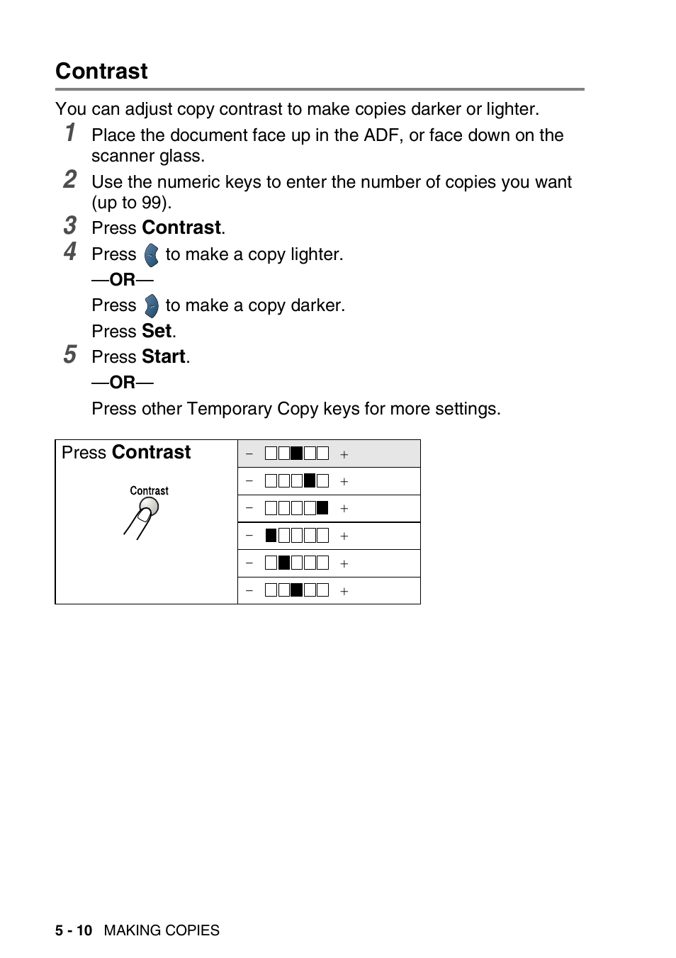 Contrast, Contrast -10 | Brother DCP-8025D User Manual | Page 65 / 284