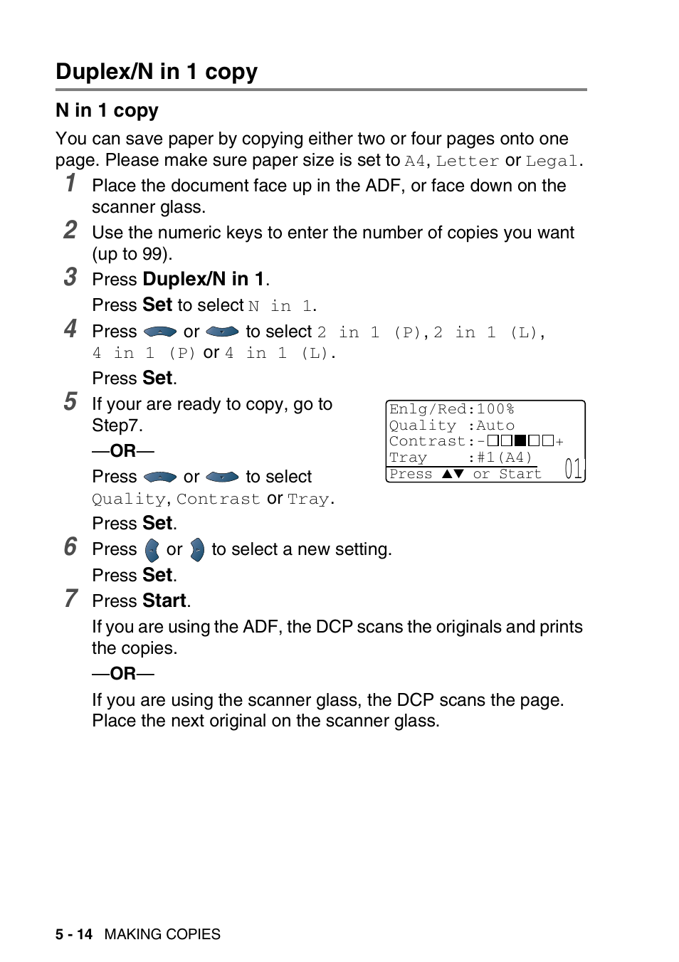 Duplex/n in 1 copy, N in 1 copy, Duplex/n in 1 copy -14 | N in 1 copy -14 | Brother DCP-8025D User Manual | Page 69 / 284