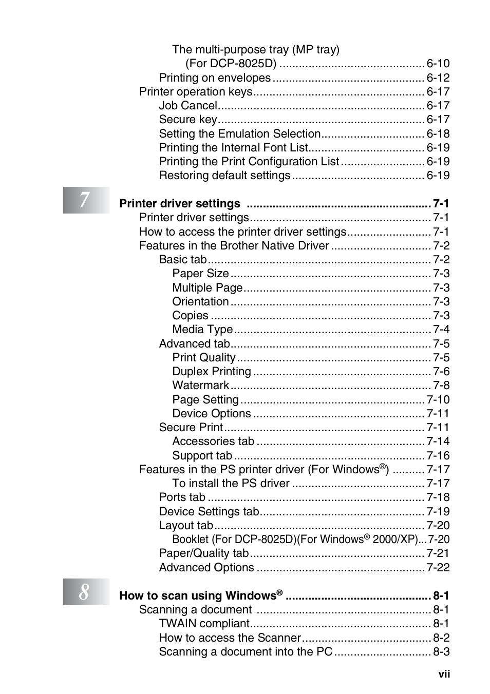 Brother DCP-8025D User Manual | Page 8 / 284