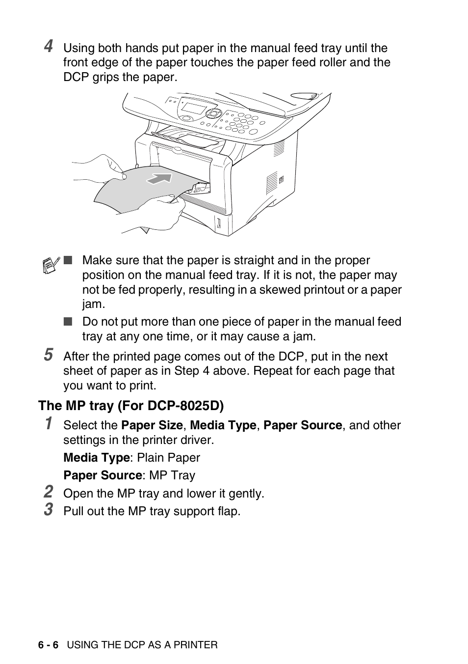 The mp tray (for dcp-8025d), The mp tray (for dcp-8025d) -6 | Brother DCP-8025D User Manual | Page 81 / 284