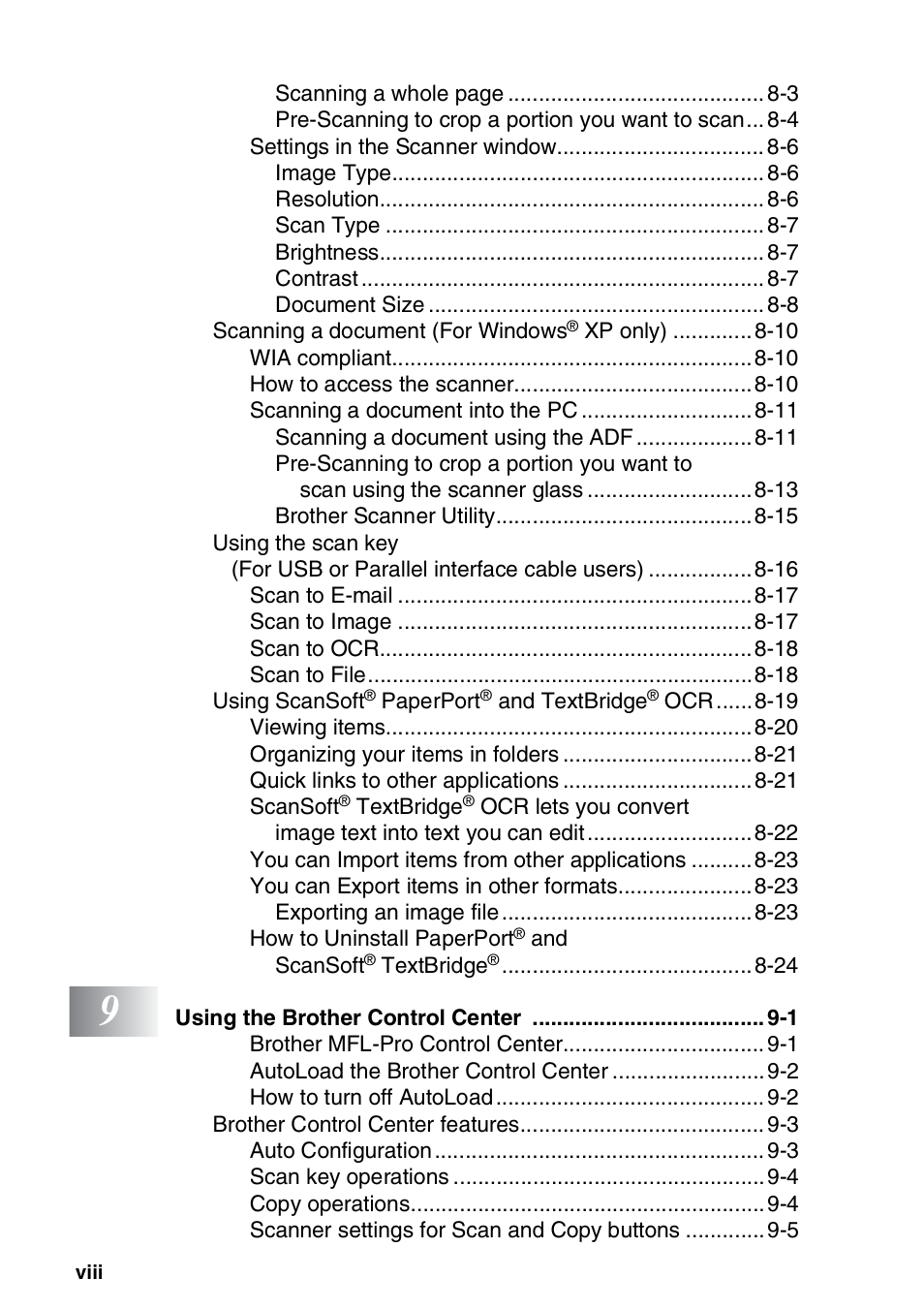 Brother DCP-8025D User Manual | Page 9 / 284