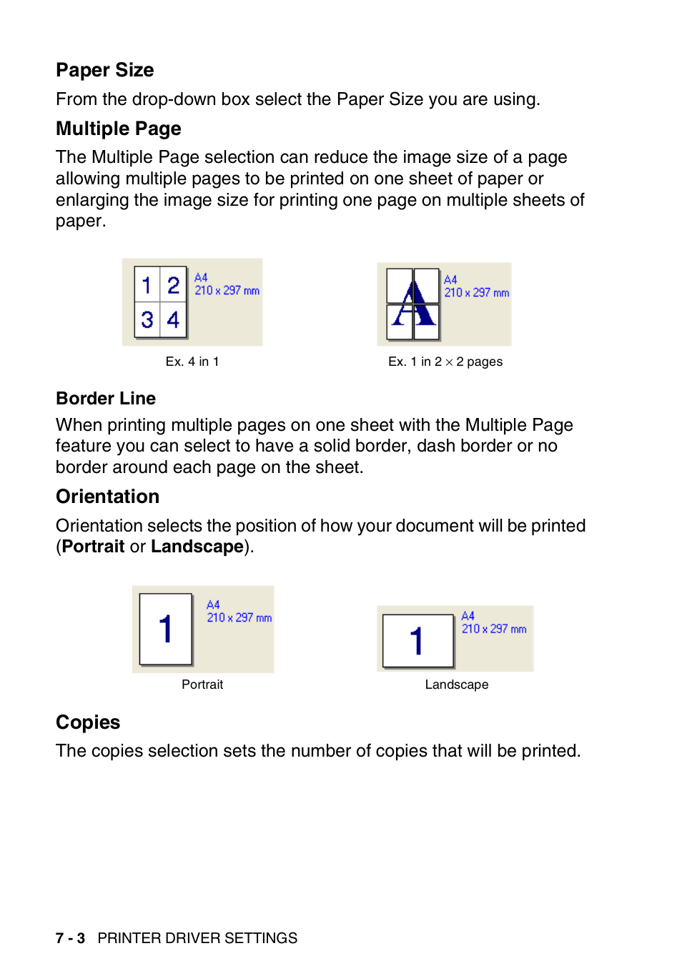 Paper size, Orientation, Copies | Multiple page | Brother DCP-8025D User Manual | Page 97 / 284