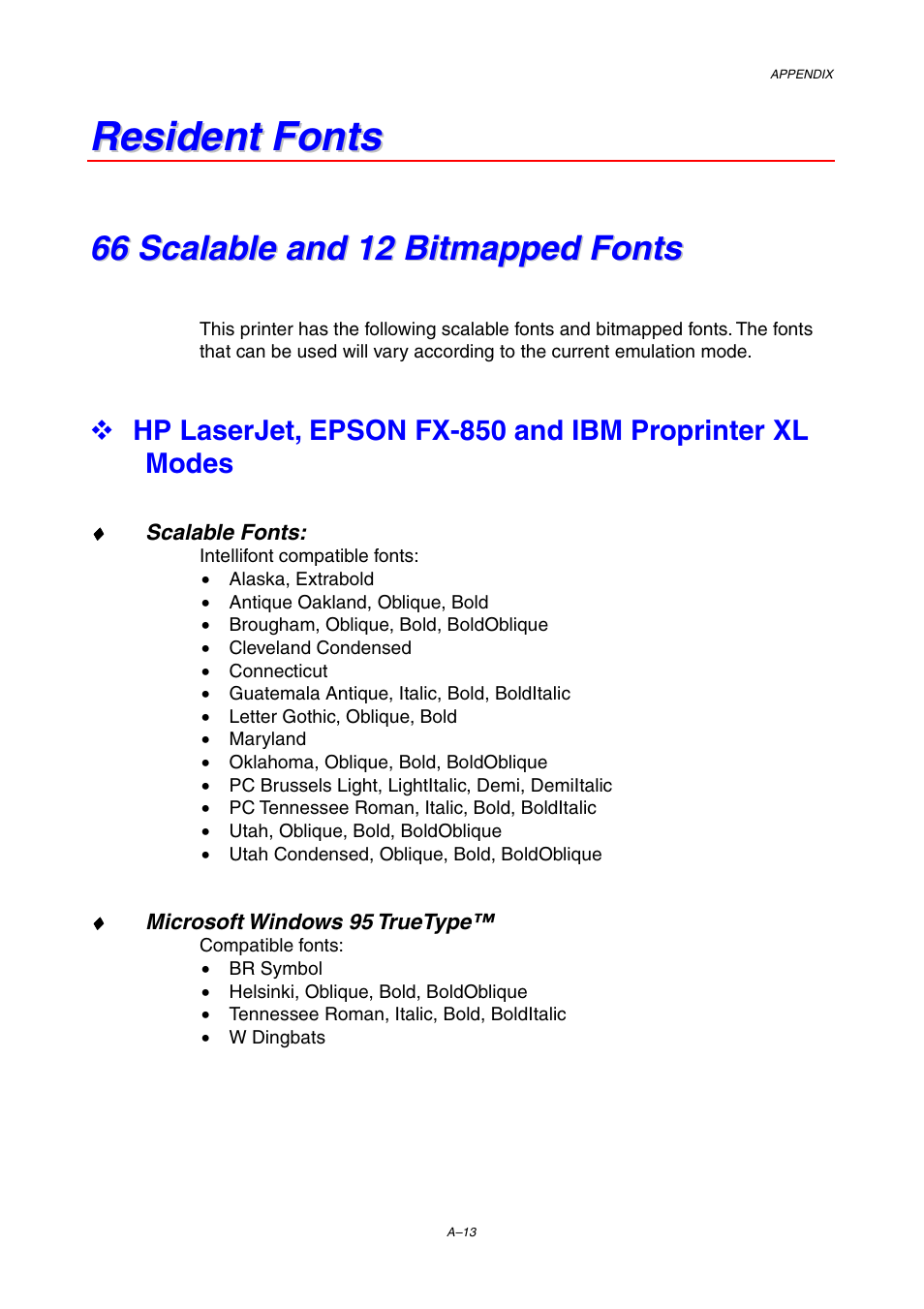 Resident fonts, 66 scalable and 12 bitmapped fonts | Brother HL-1800 series User Manual | Page 183 / 204