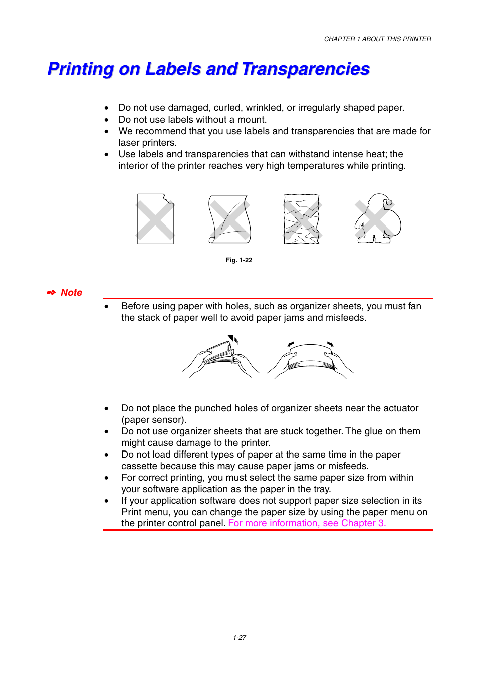 Printing on labels and transparencies, Printing on labels and transparencies -27 | Brother HL-1800 series User Manual | Page 37 / 204