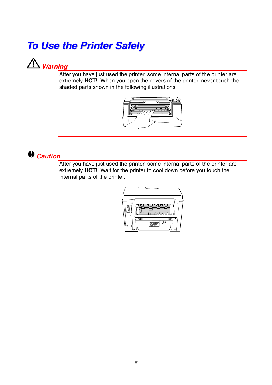 To use the printer safely | Brother HL-1800 series User Manual | Page 4 / 204