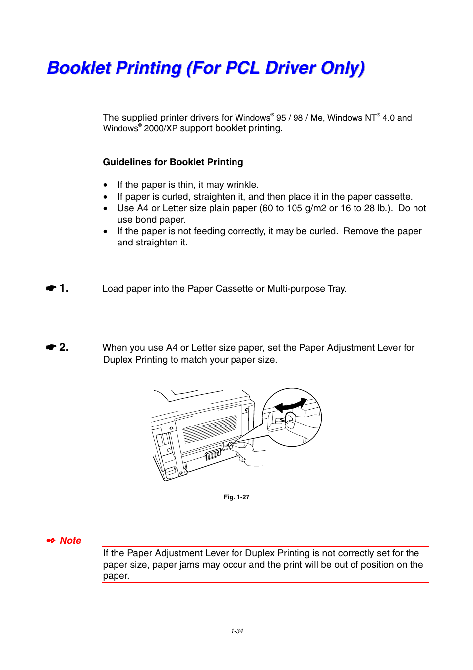 Booklet printing (for pcl driver only), Booklet printing (for pcl driver only) -34 | Brother HL-1800 series User Manual | Page 44 / 204