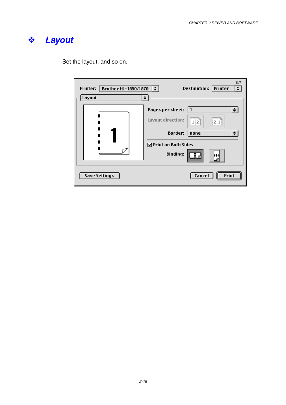 Layout, Layout -15 | Brother HL-1800 series User Manual | Page 61 / 204