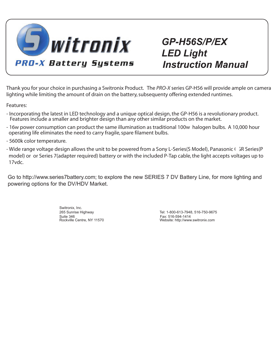 Switronix GP-H56S/P/EX User Manual | 1 page