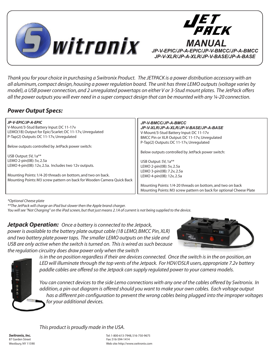 Switronix Jetpack User Manual | 2 pages