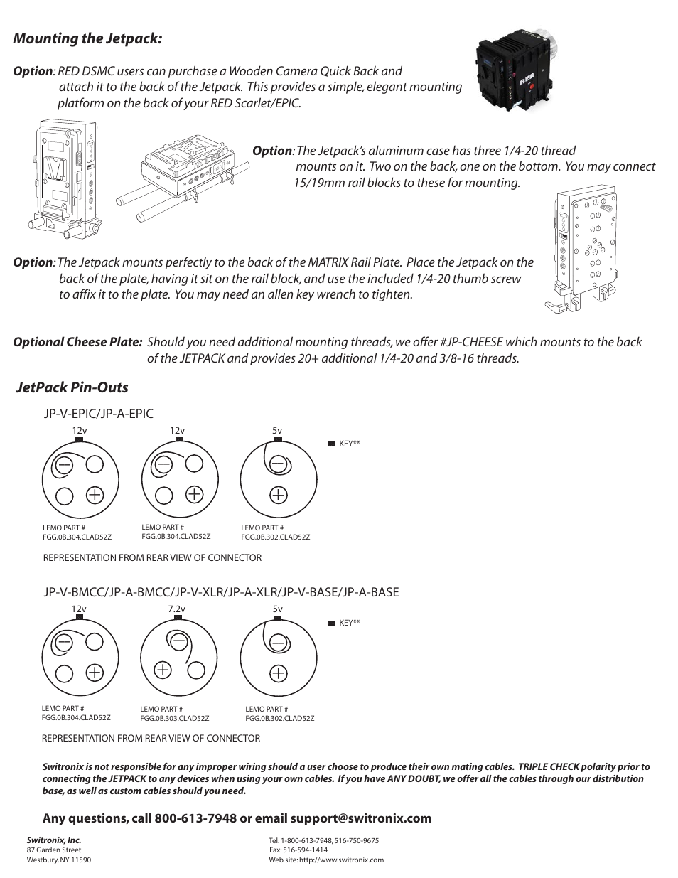 Mounting the jetpack, Jetpack pin-outs | Switronix Jetpack User Manual | Page 2 / 2