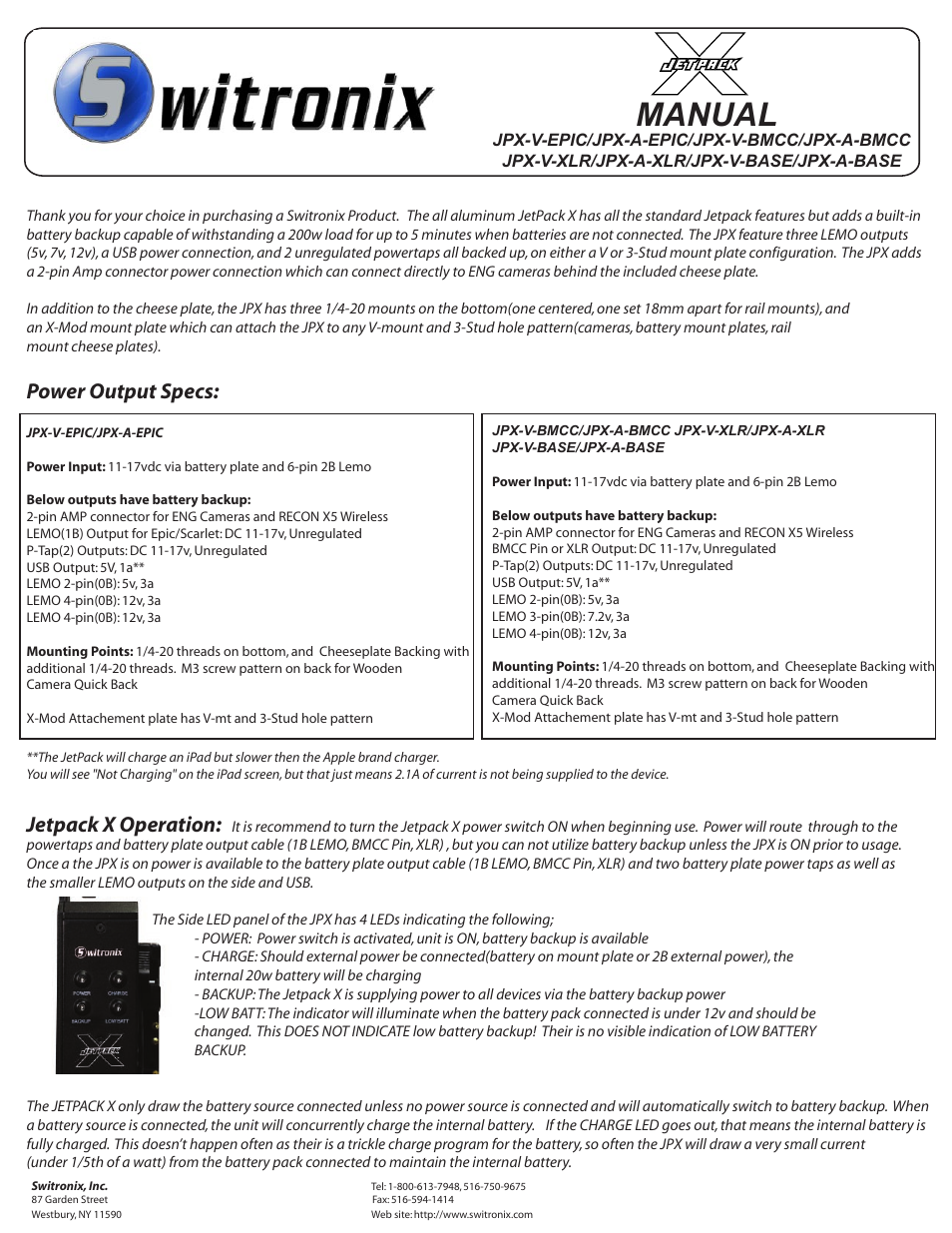 Switronix Jetpack X User Manual | 2 pages