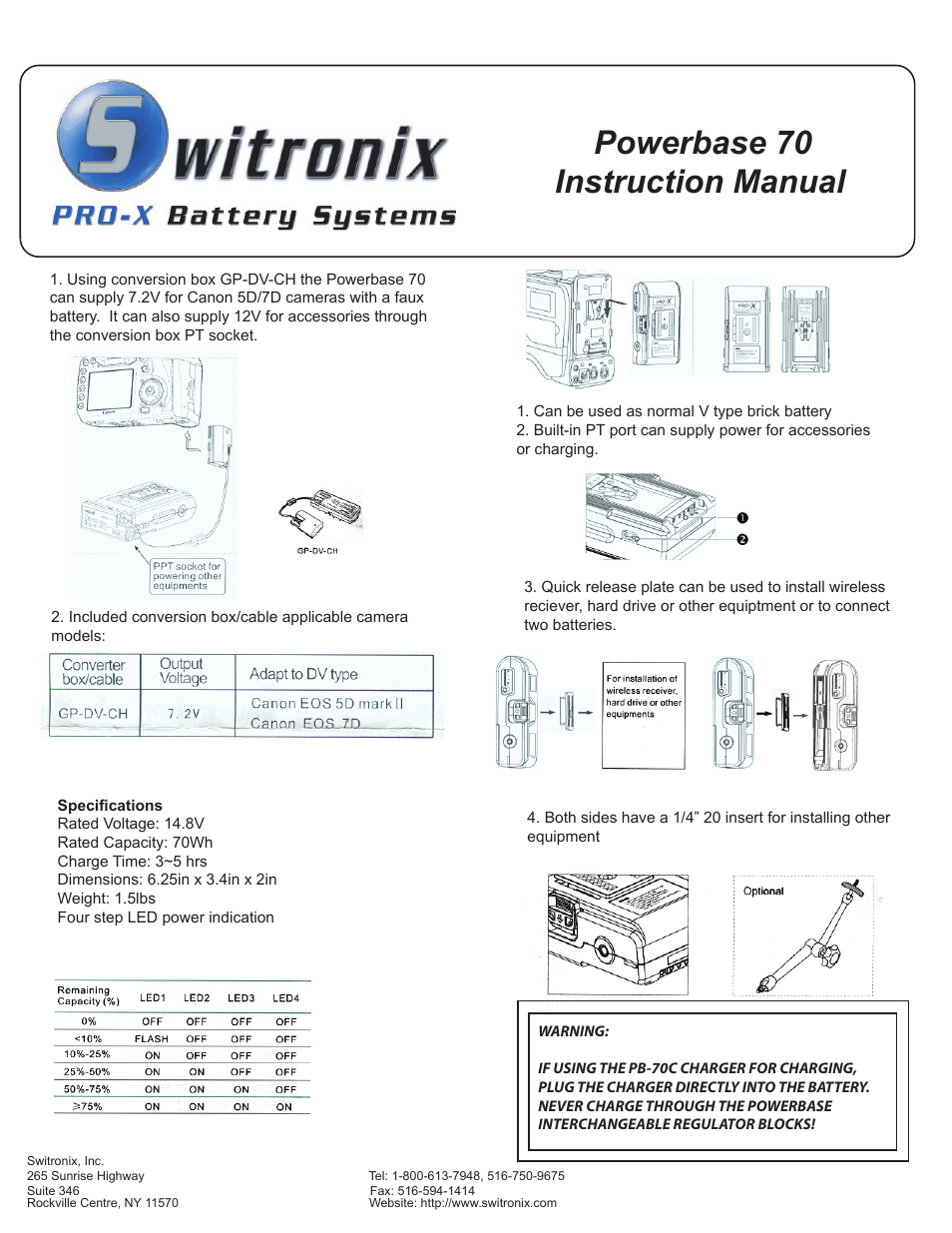 Switronix PB70 User Manual | 1 page