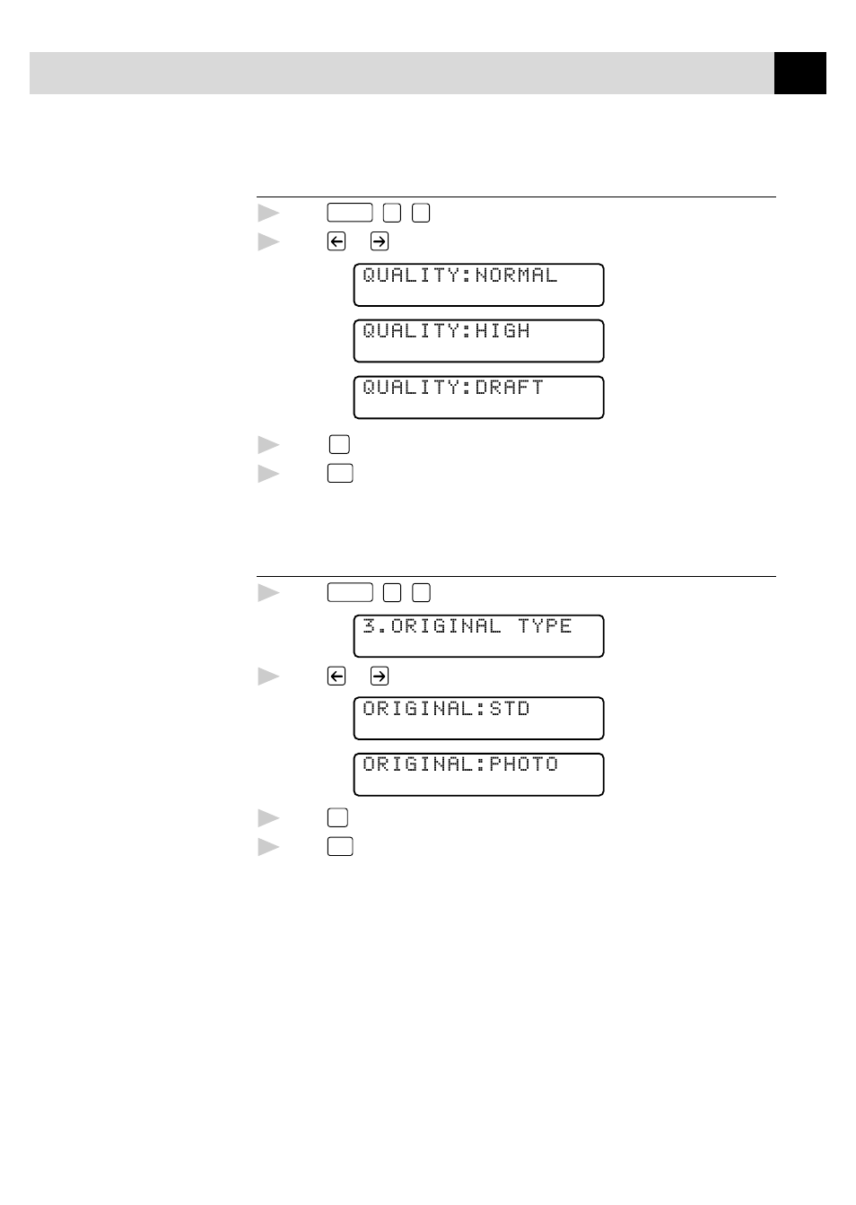 Select copy quality, Select type of original, Select copy quality select type of original | Brother MFC7150C User Manual | Page 128 / 275