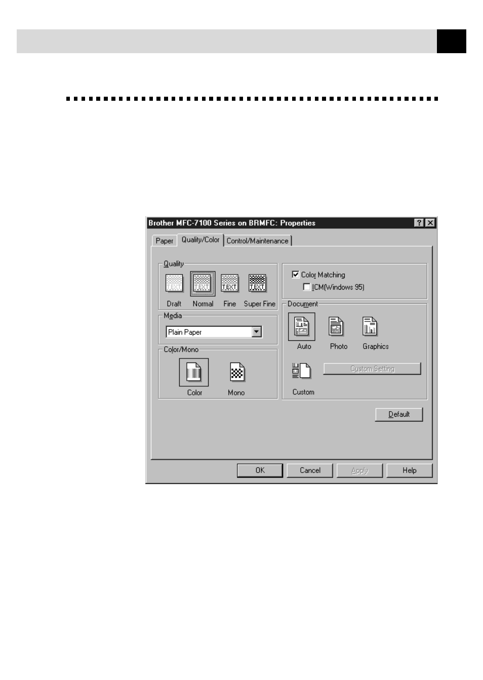 The quality/color tab | Brother MFC7150C User Manual | Page 168 / 275