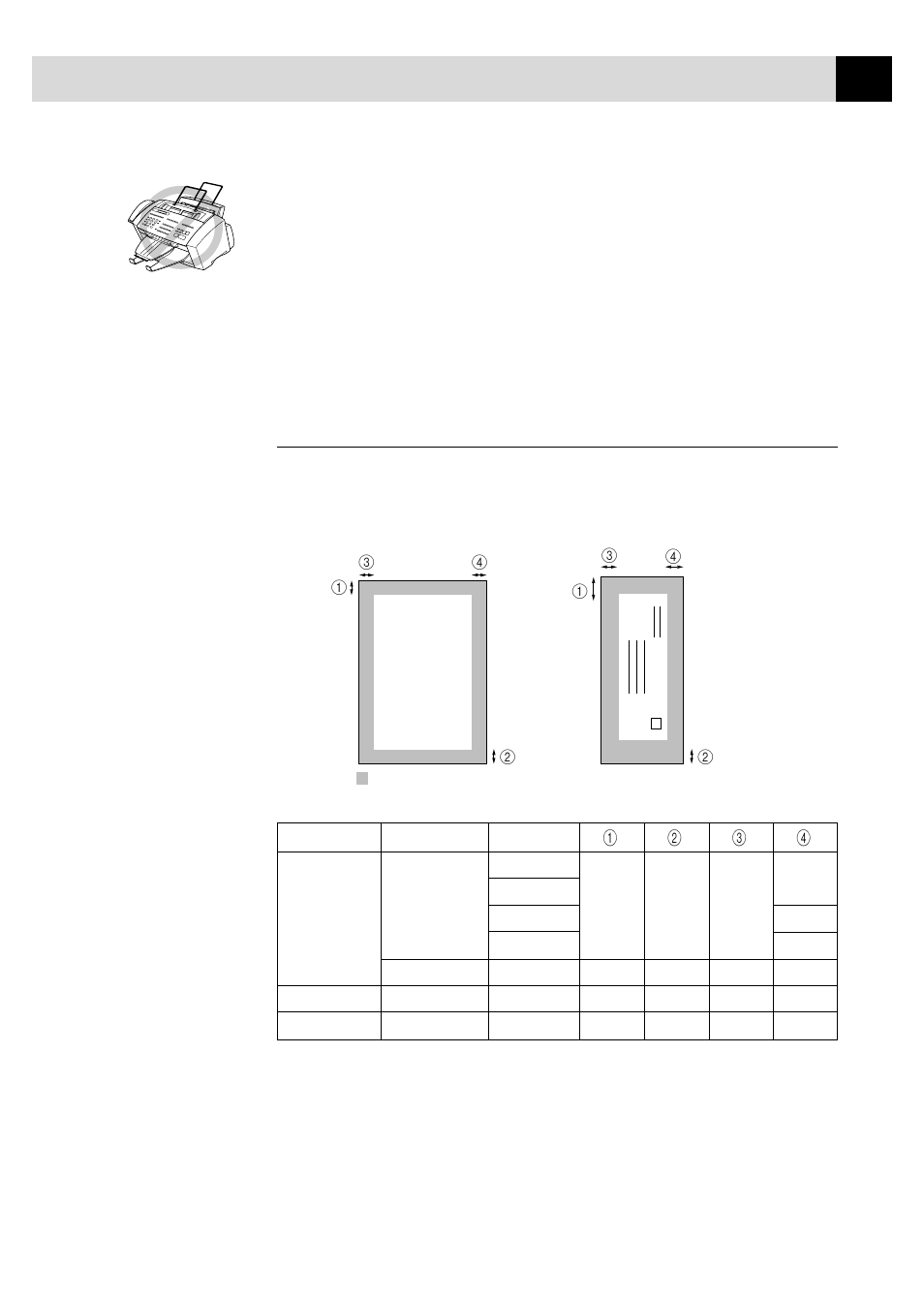 Print area, For fax reception paper size, see page 45 | Brother MFC7150C User Manual | Page 42 / 275