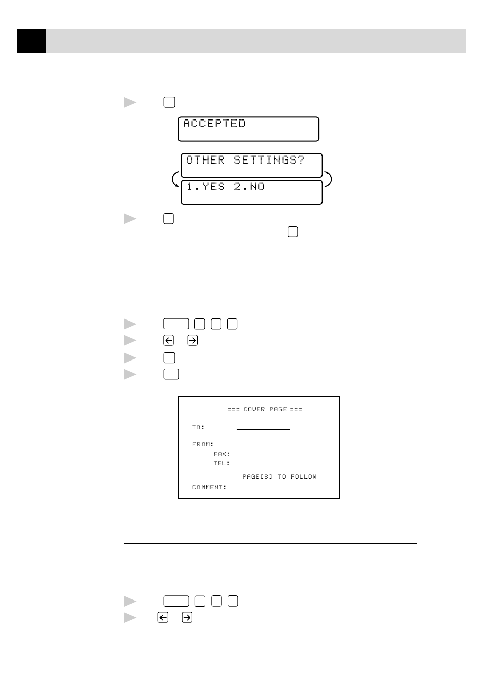 Composing your own comments, Cover page message, Accepted other settings? 1.yes 2.no | Brother MFC7150C User Manual | Page 77 / 275